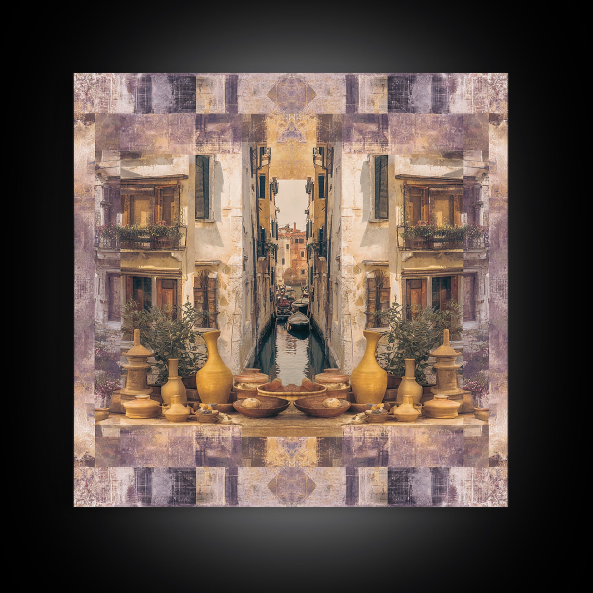 Venetian Canal Reflection Without City Crowd Canvas Print, Italian Villa Art, Large Wall Art, Living Room Decor, Villa, IVA-1x1-20