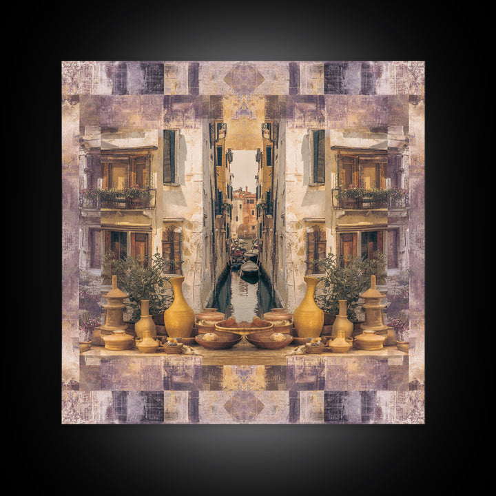 Venetian Canal Reflection Without City Crowd Canvas Print, Italian Villa Art, Large Wall Art, Living Room Decor, Villa, IVA-1x1-20