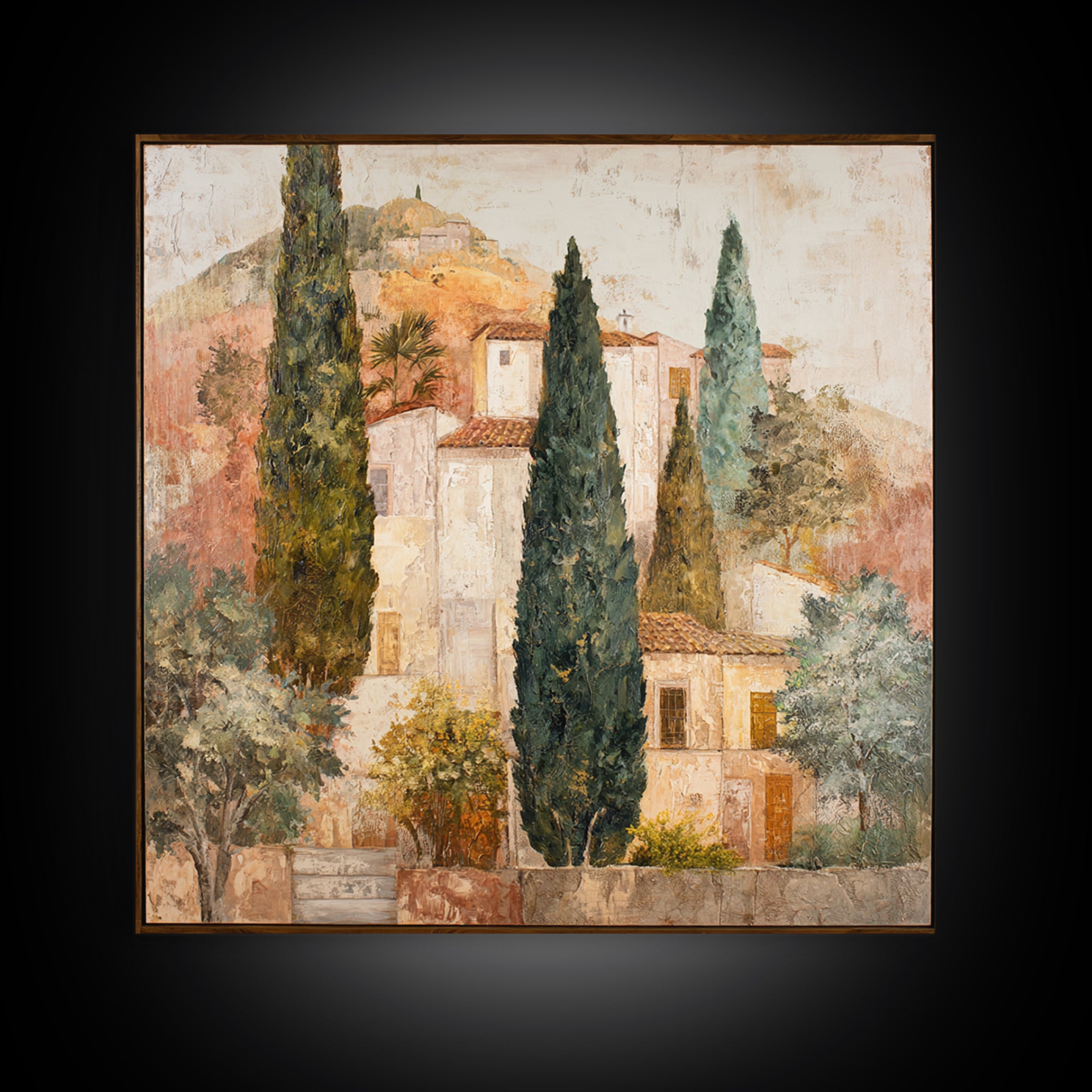 Tuscan Hillside with Cypress Trees and Golden Canvas Print, Italian Villa Art, Living Room Art, Living Room Decor, Villa, IVA-1x1-25