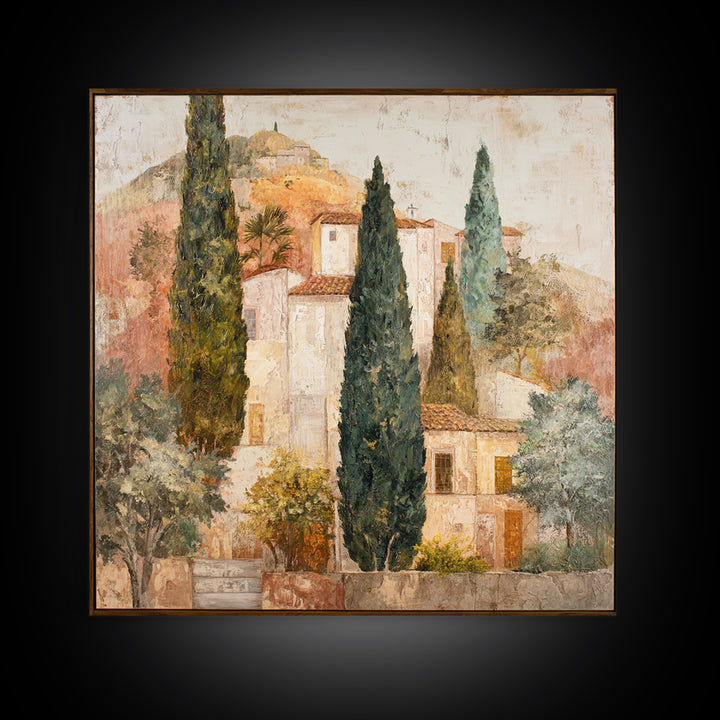 Tuscan Hillside with Cypress Trees and Golden Canvas Print, Italian Villa Art, Living Room Art, Living Room Decor, Villa, IVA-1x1-25