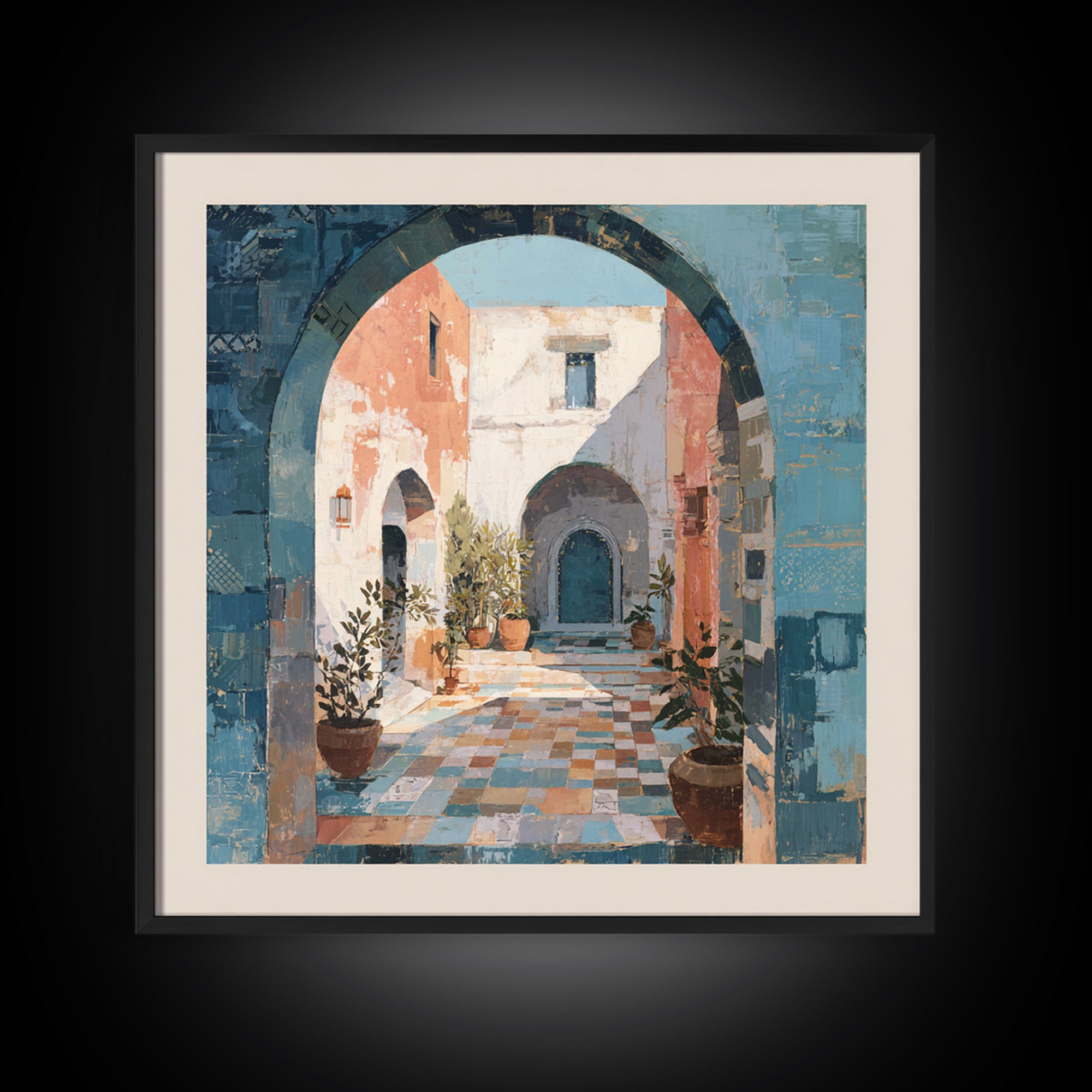 Mediterranean Arch Framing Blue Sea Framed Canvas Print, Italian Villa Art, Home Decor, Living Room Decor, Fine Art, Villa, IVA-1x1-32