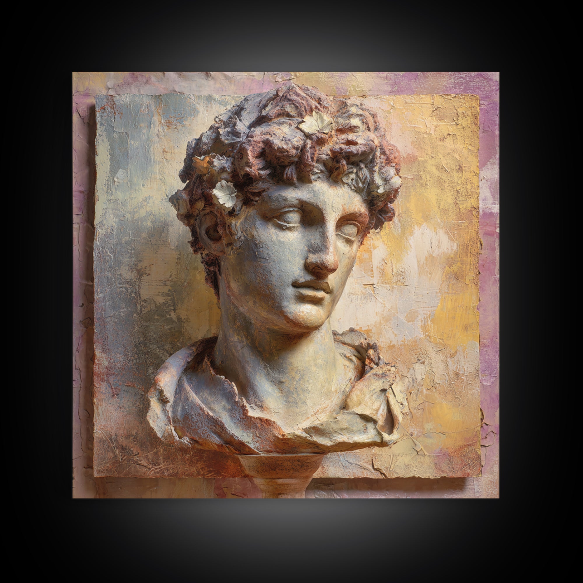 Classic Roman Statue Bust Canvas Print, Italian Villa Art, Living Room Decor, Watercolor Art, Villa, Living Room Art, IVA-1x1-36