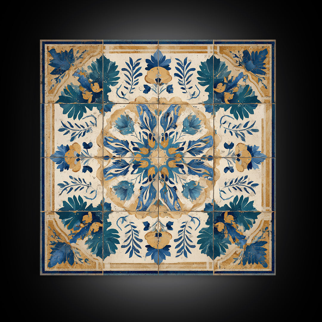 Italian Tile Pattern Framed Canvas Print, Italian Villa Art, Digital Download Art, Living Room Decor, Fine Art, Villa, IVA-1x1-41