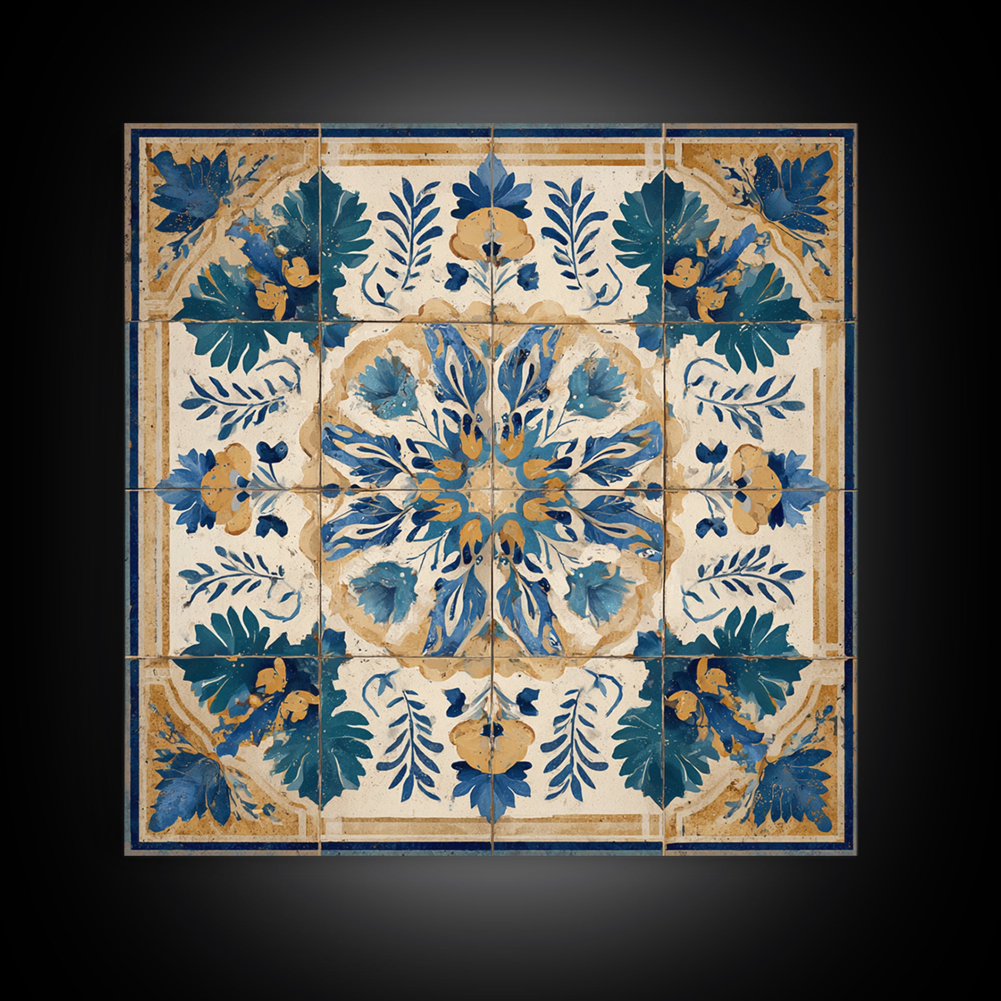 Italian Tile Pattern Framed Canvas Print, Italian Villa Art, Digital Download Art, Living Room Decor, Fine Art, Villa, IVA-1x1-41