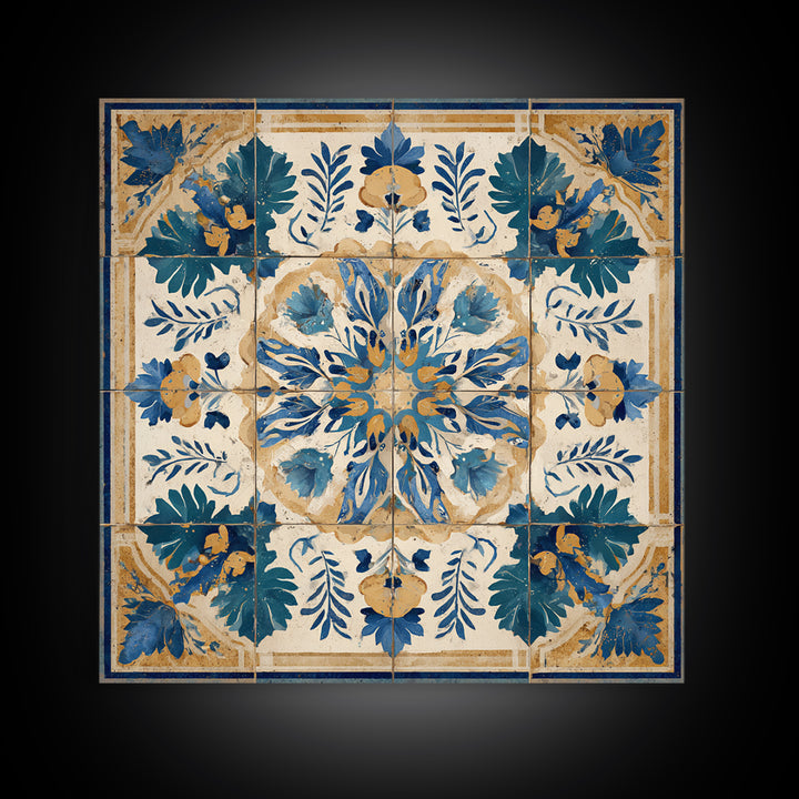 Italian Tile Pattern Framed Canvas Print, Italian Villa Art, Digital Download Art, Living Room Decor, Fine Art, Villa, IVA-1x1-41