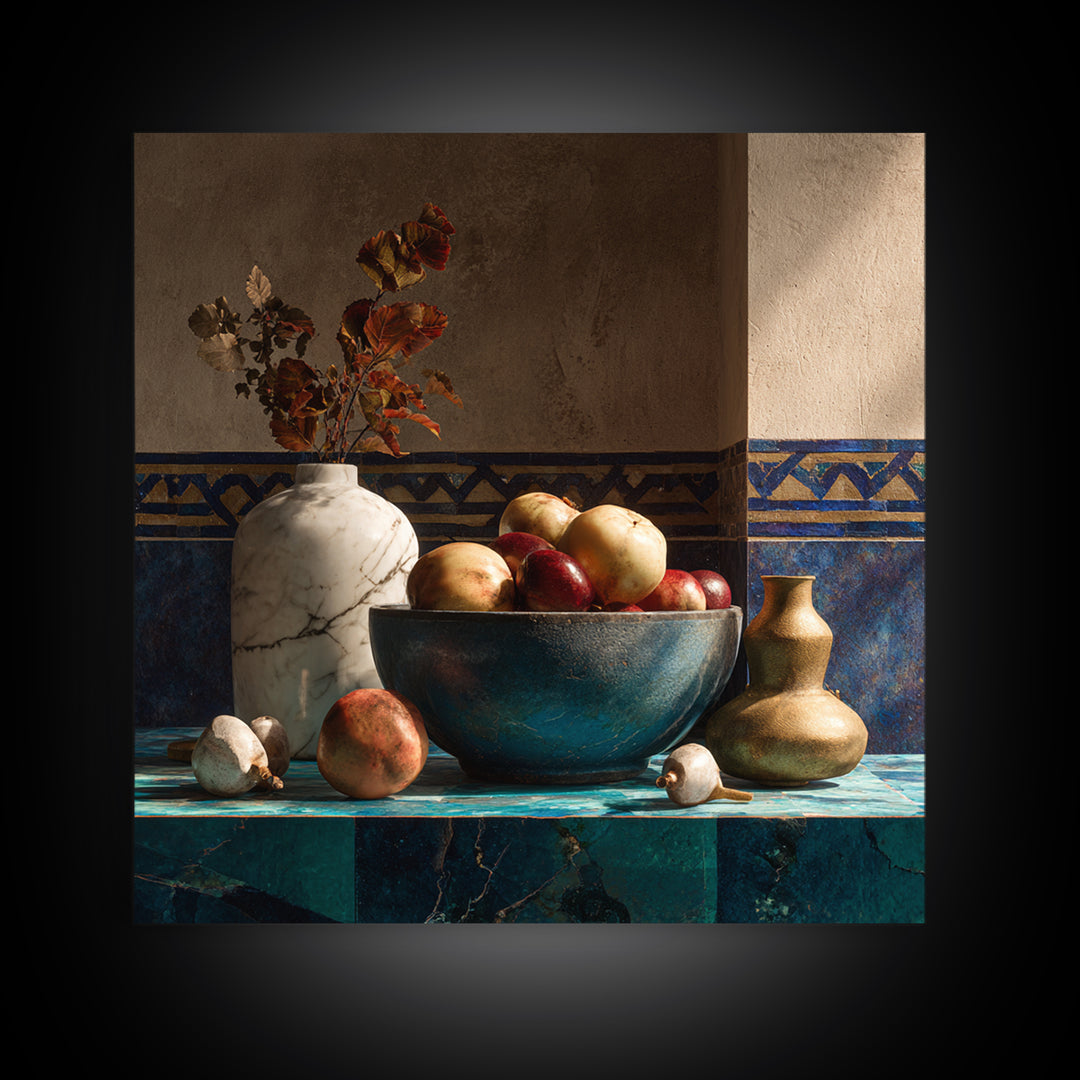 Marble Fruit Still Life Framed Canvas Print, Italian Villa Art, Bedroom Wall Art, Living Room Decor, Fine Art, Villa, IVA-1x1-47