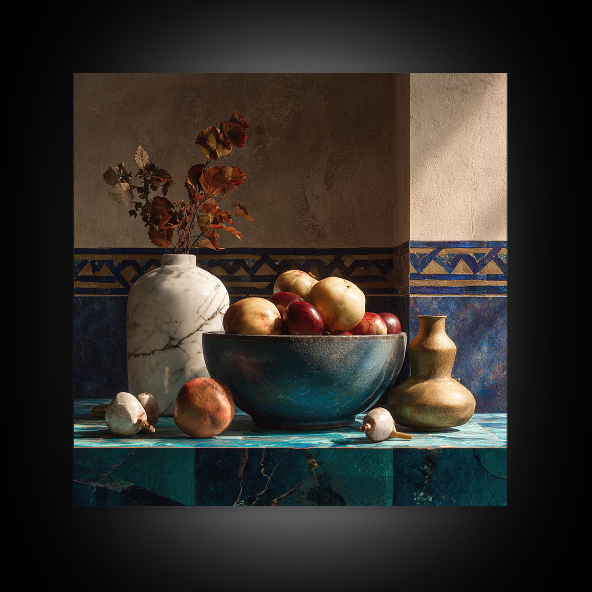 Marble Fruit Still Life Framed Canvas Print, Italian Villa Art, Bedroom Wall Art, Living Room Decor, Fine Art, Villa, IVA-1x1-47