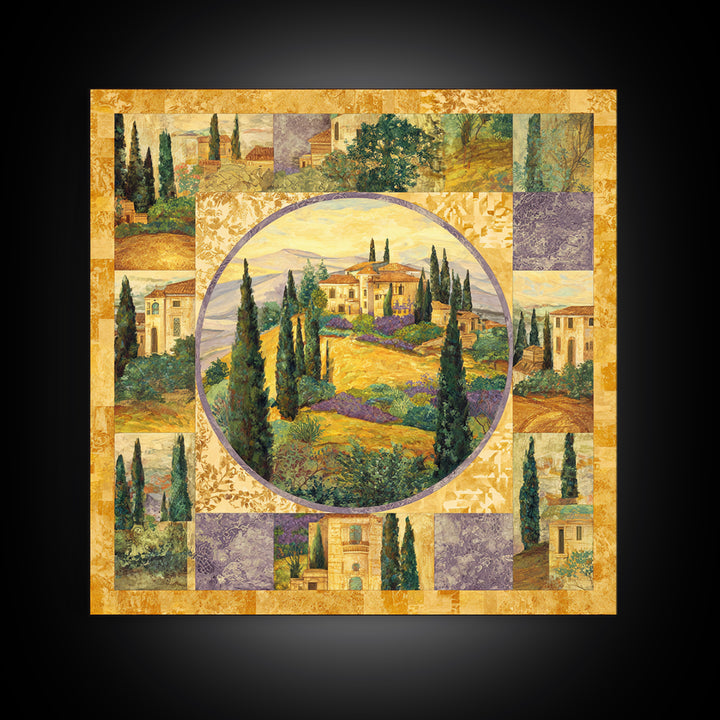 Tuscan Hillside with Cypress Trees and Golden Canvas Print, Italian Villa Art, Living Room Art, Living Room Decor, Villa, IVA-1x1-49