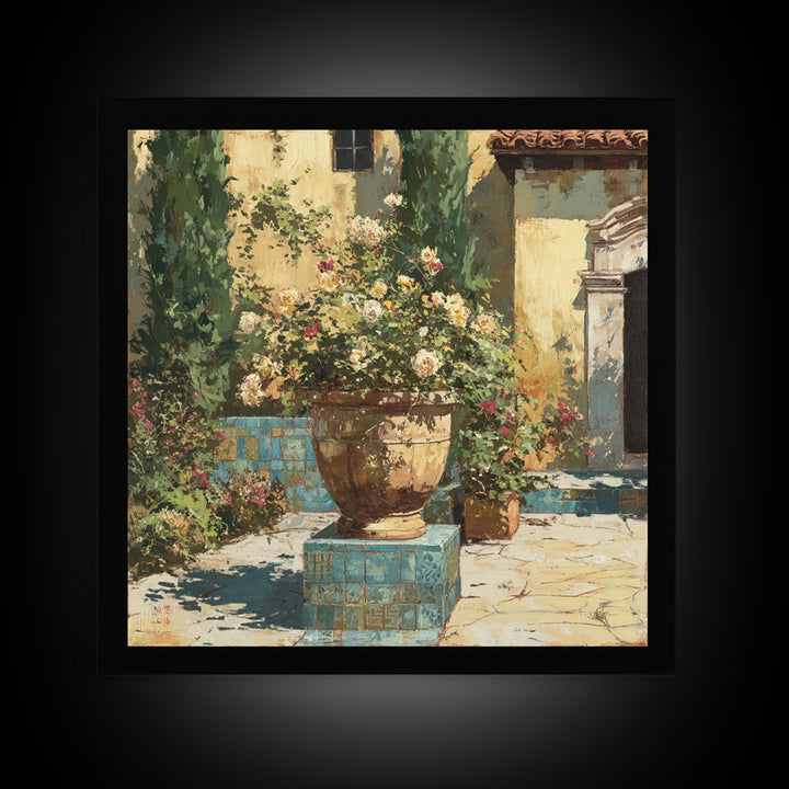 Italian Villa Garden Urn Canvas Print, Italian Villa Art, Landscape Art, Living Room Decor, Watercolor Art, Villa, IVA-1x1-54
