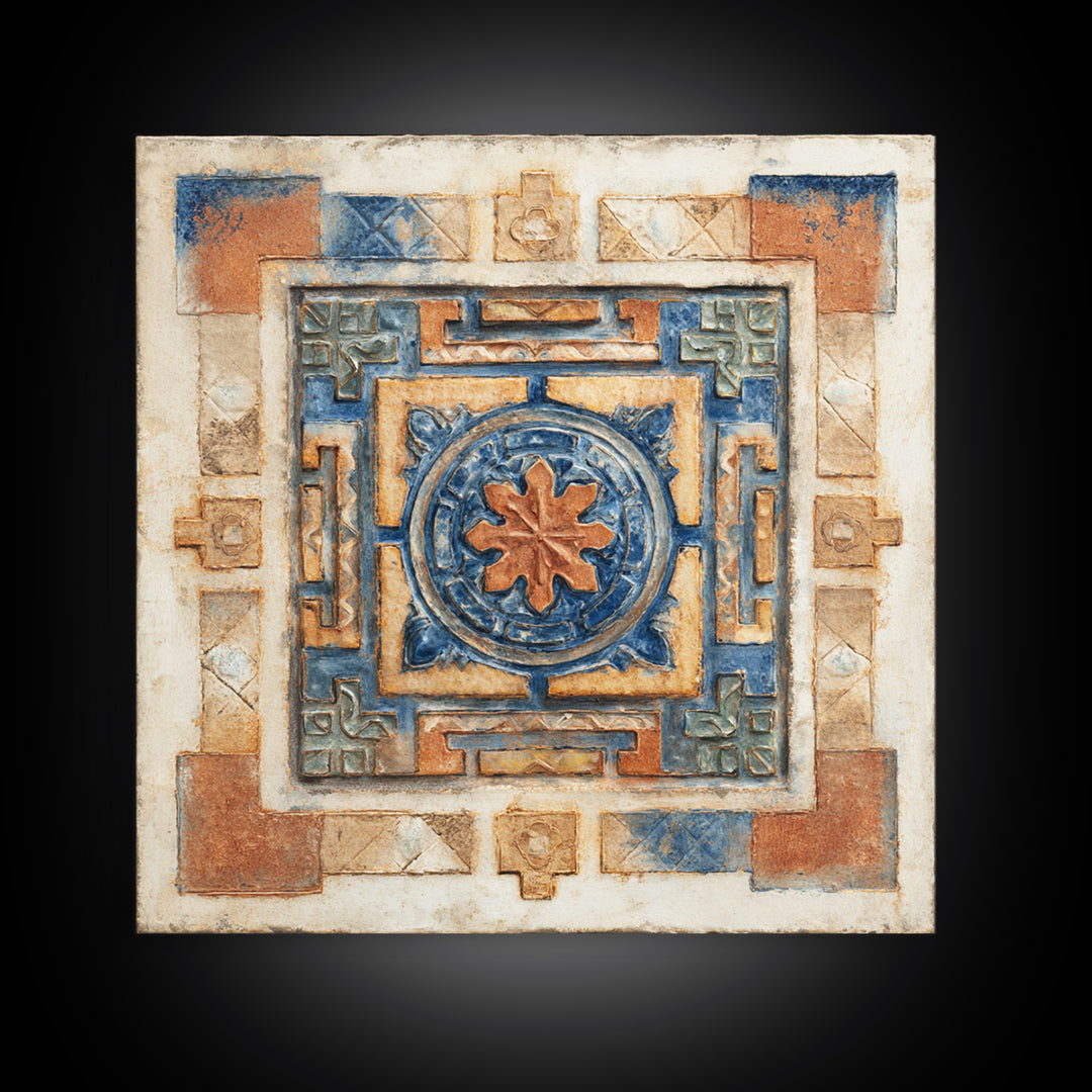 Italian Tile Pattern Framed Canvas Print, Italian Villa Art, Digital Download Art, Living Room Decor, Fine Art, Villa, IVA-1x1-65