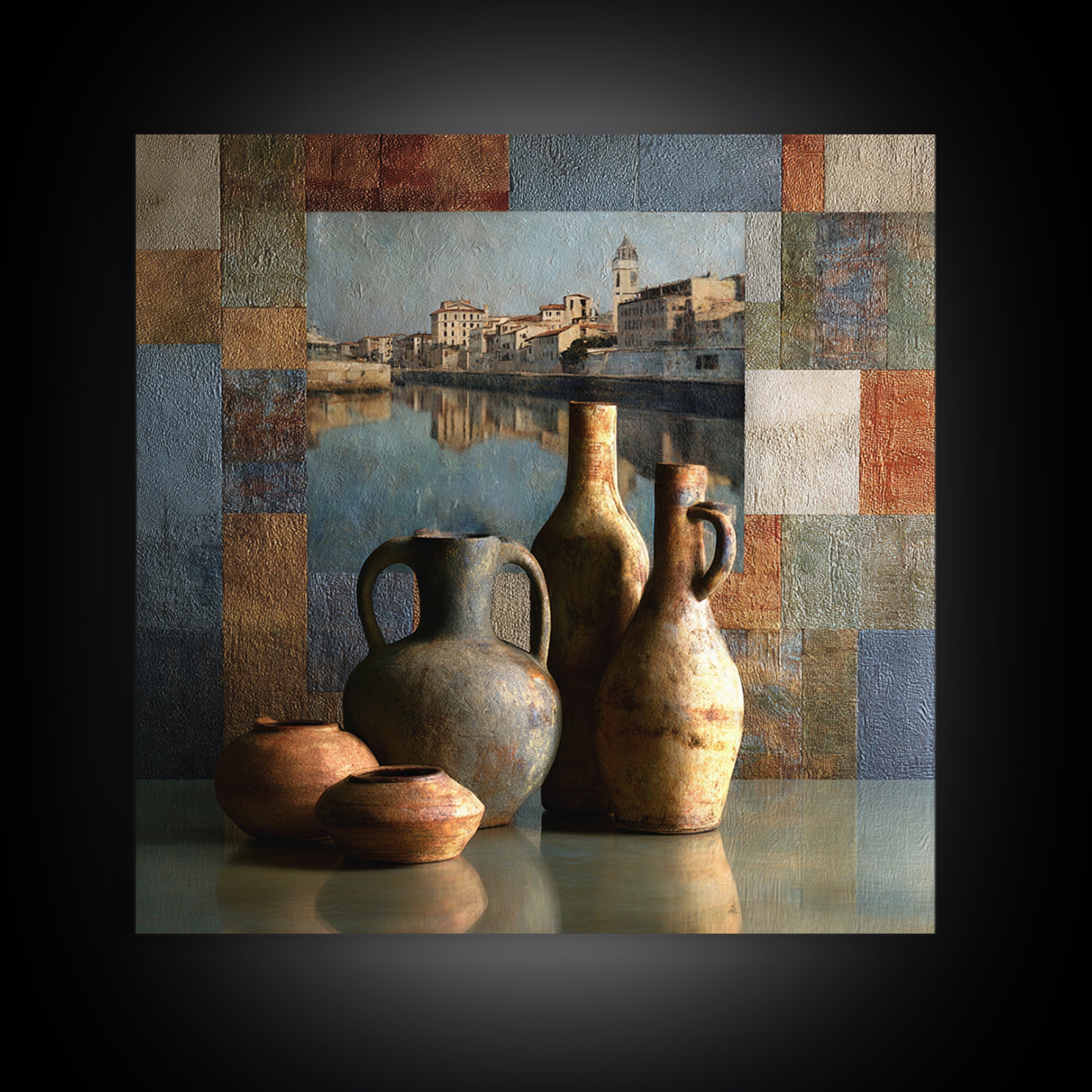 Venetian Canal Reflection Without City Crowd Canvas Print, Italian Villa Art, Gallery Wall Set, Living Room Decor, Villa, IVA-1x1-68