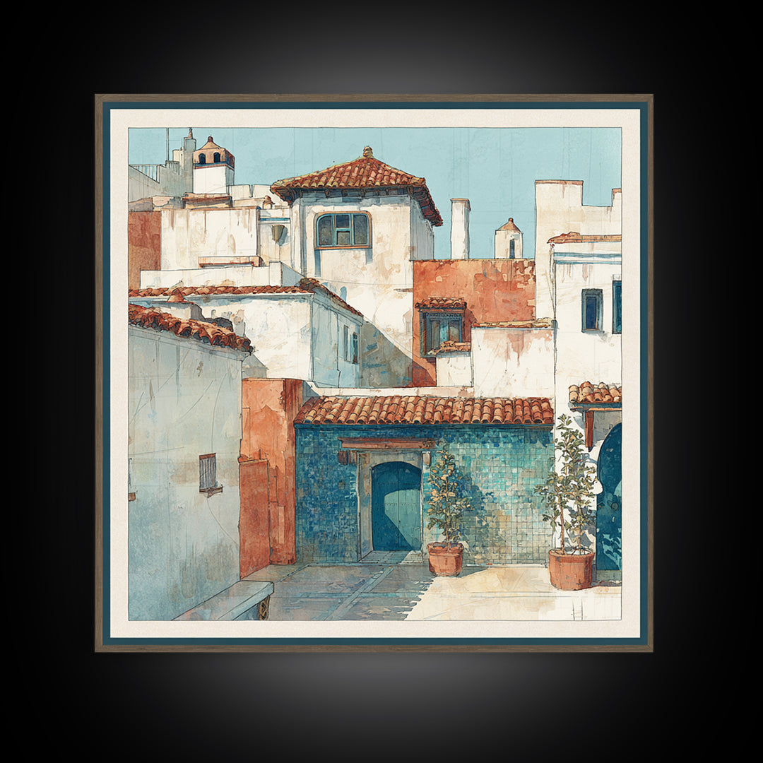 Terracotta Rooftops Against Pale Sky Canvas Print, Italian Villa Art, Neutral Wall Art, Living Room Decor, Fine Art, Villa, IVA-1x1-76