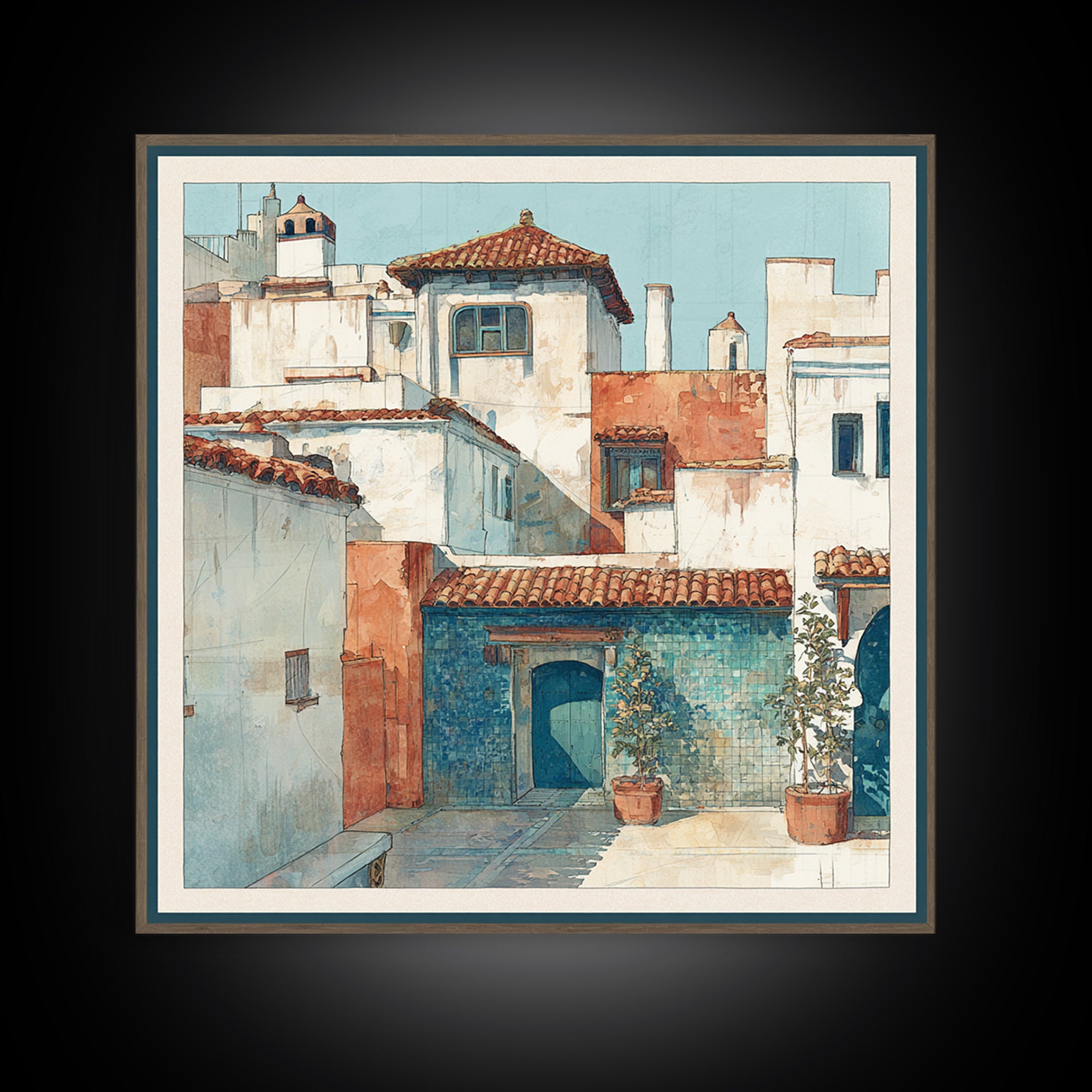Terracotta Rooftops Against Pale Sky Canvas Print, Italian Villa Art, Neutral Wall Art, Living Room Decor, Fine Art, Villa, IVA-1x1-76