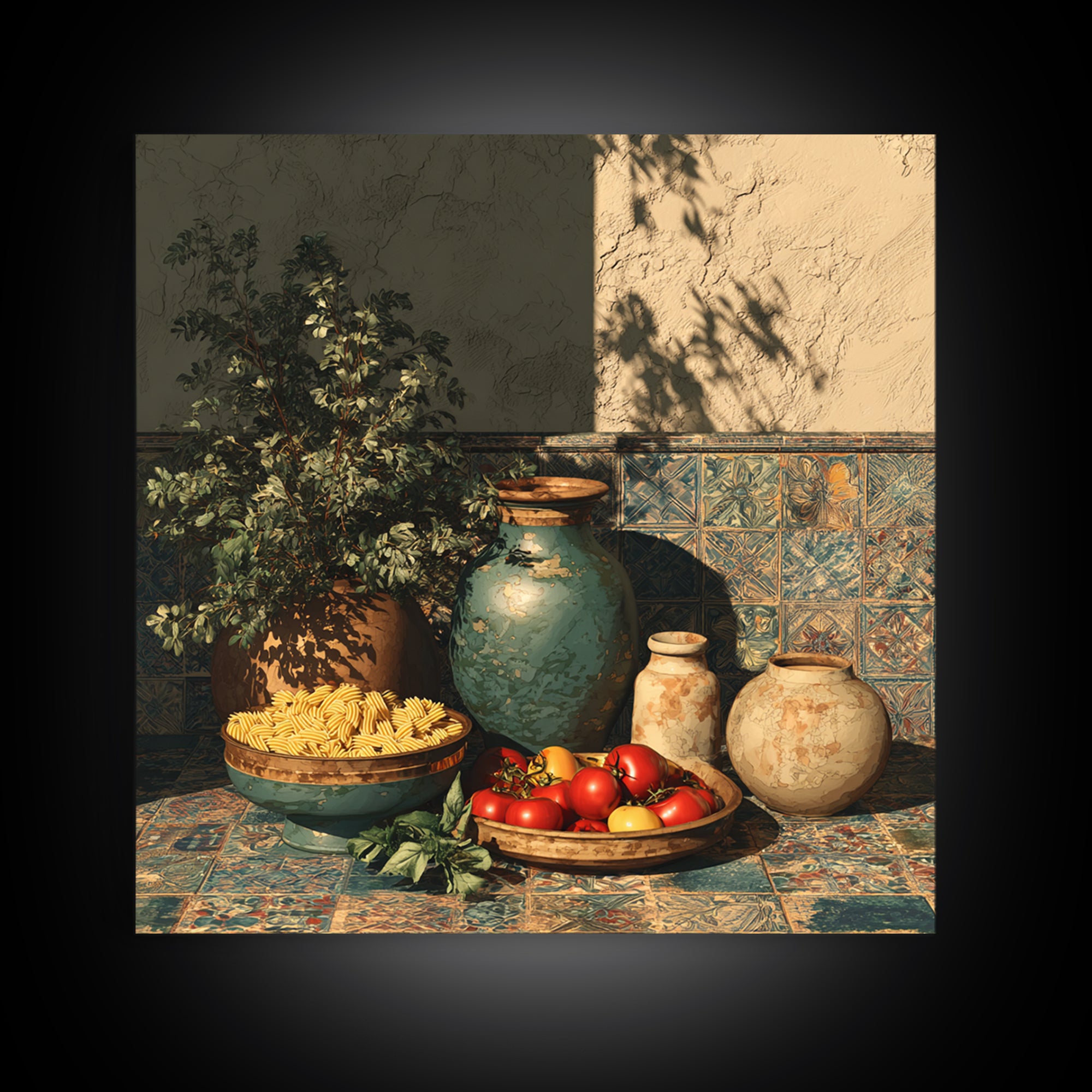 Pasta Herbs and Tomatoes Still Life Canvas Print, Italian Villa Art, Wall Decor, Living Room Decor, Fine Art, Villa, IVA-1x1-91