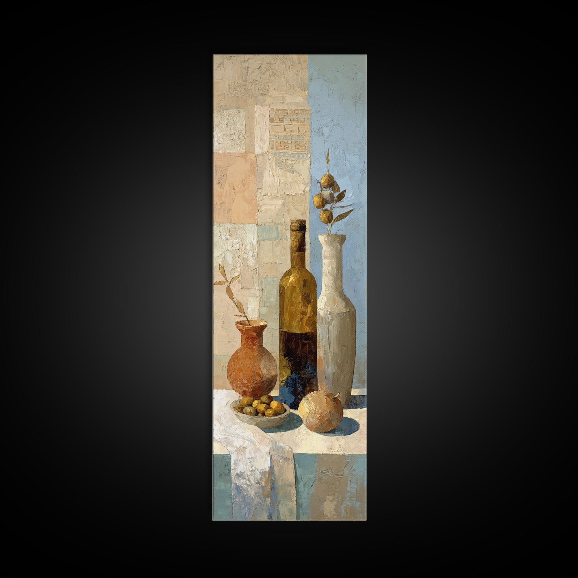 White Wine and Olives Still Life Canvas Print, Italian Villa Art, Wall Art Prints, Living Room Decor, Fine Art, Villa, IVA-1x3-100