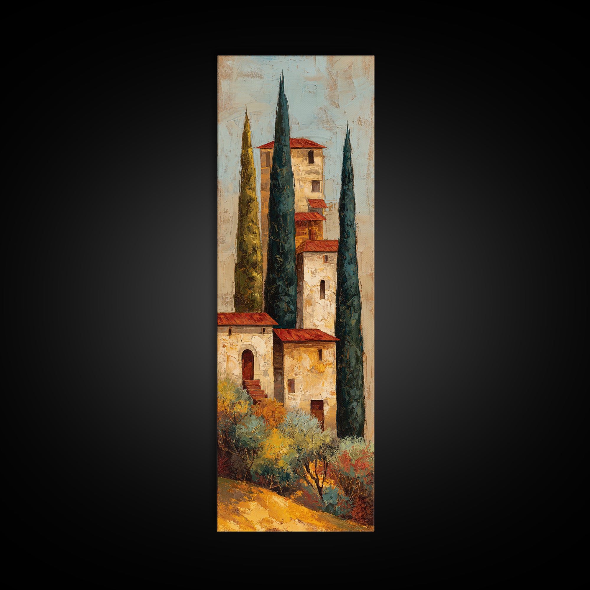 Tuscan Hillside with Cypress Trees and Golden Canvas Print, Italian Villa Art, Living Room Art, Living Room Decor, Villa, IVA-1x3-13