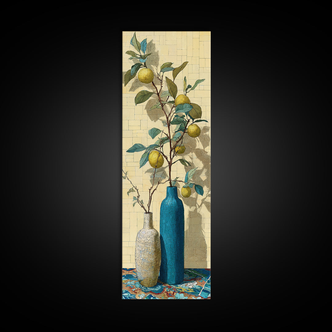 Lemon Branch in Blue Ceramic Vase Canvas Print, Italian Villa Art, Gallery Wall, Living Room Decor, Fine Art, Villa, Home Decor, IVA-1x3-14