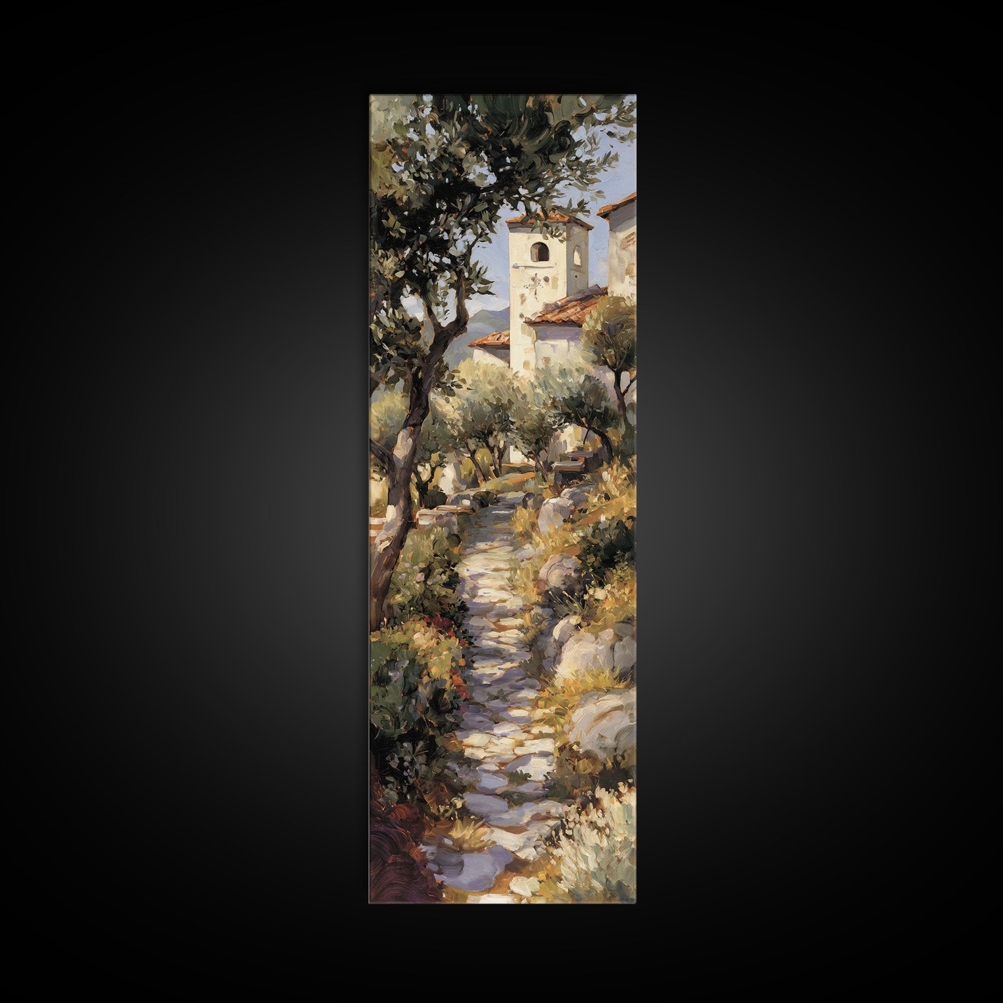 Olive Grove Path Framed Canvas Print, Italian Villa Art, Landscape Print, Living Room Decor, Abstract Art, Villa, IVA-1x3-15