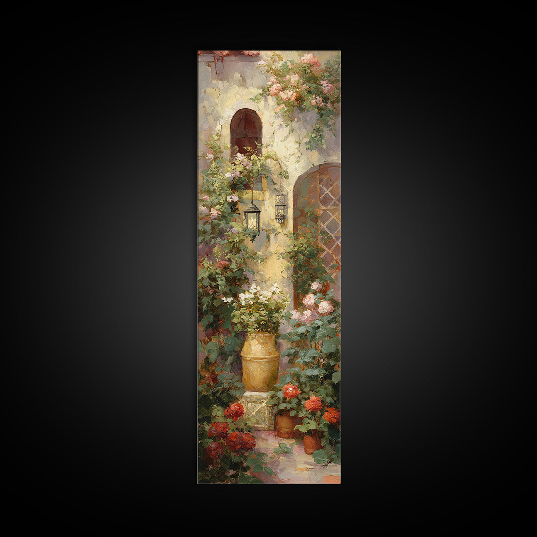 Italian Villa Garden Urn Canvas Print, Italian Villa Art, Landscape Art, Living Room Decor, Oil Painting, Villa, IVA-1x3-18