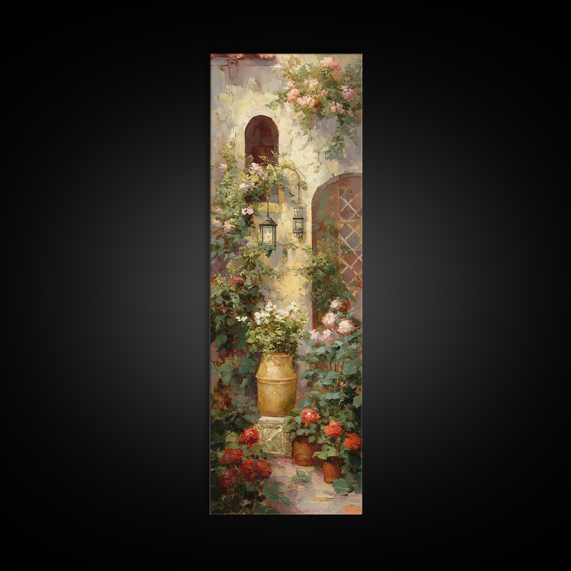 Italian Villa Garden Urn Canvas Print, Italian Villa Art, Landscape Art, Living Room Decor, Oil Painting, Villa, IVA-1x3-18