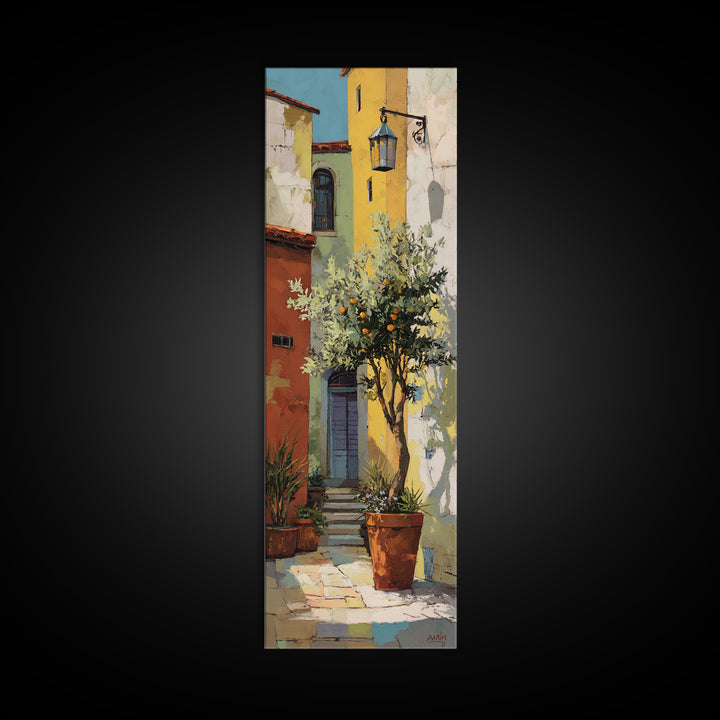 Orange Tree in a Courtyard Planter Canvas Print, Italian Villa Art, Coastal Decor, Living Room Decor, Fine Art, Villa, IVA-1x3-2