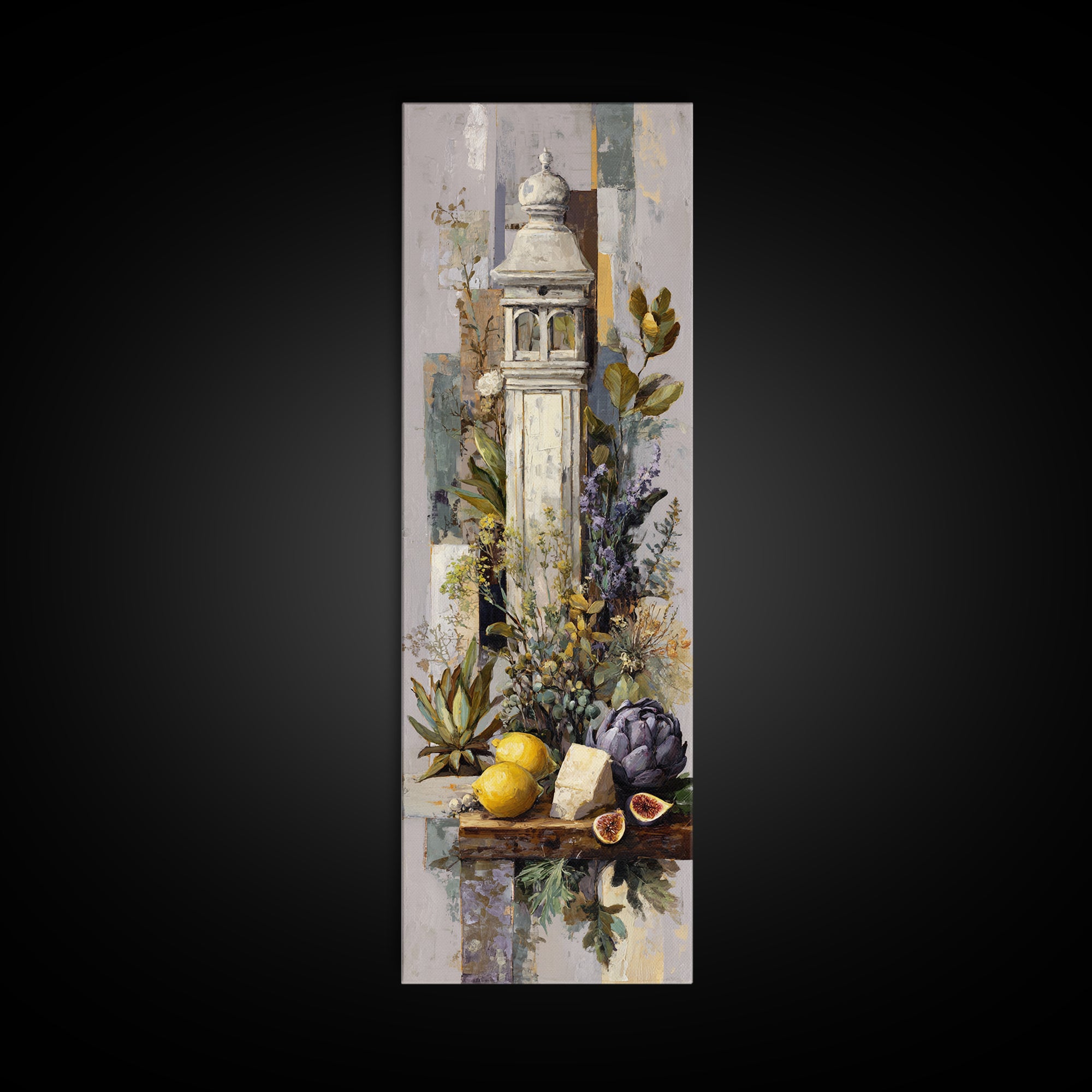 Figs and Cheese on Rustic Wooden Board Canvas Print, Italian Villa Art, Landscape Art, Living Room Decor, Watercolor Art, Villa, IVA-1x3-21