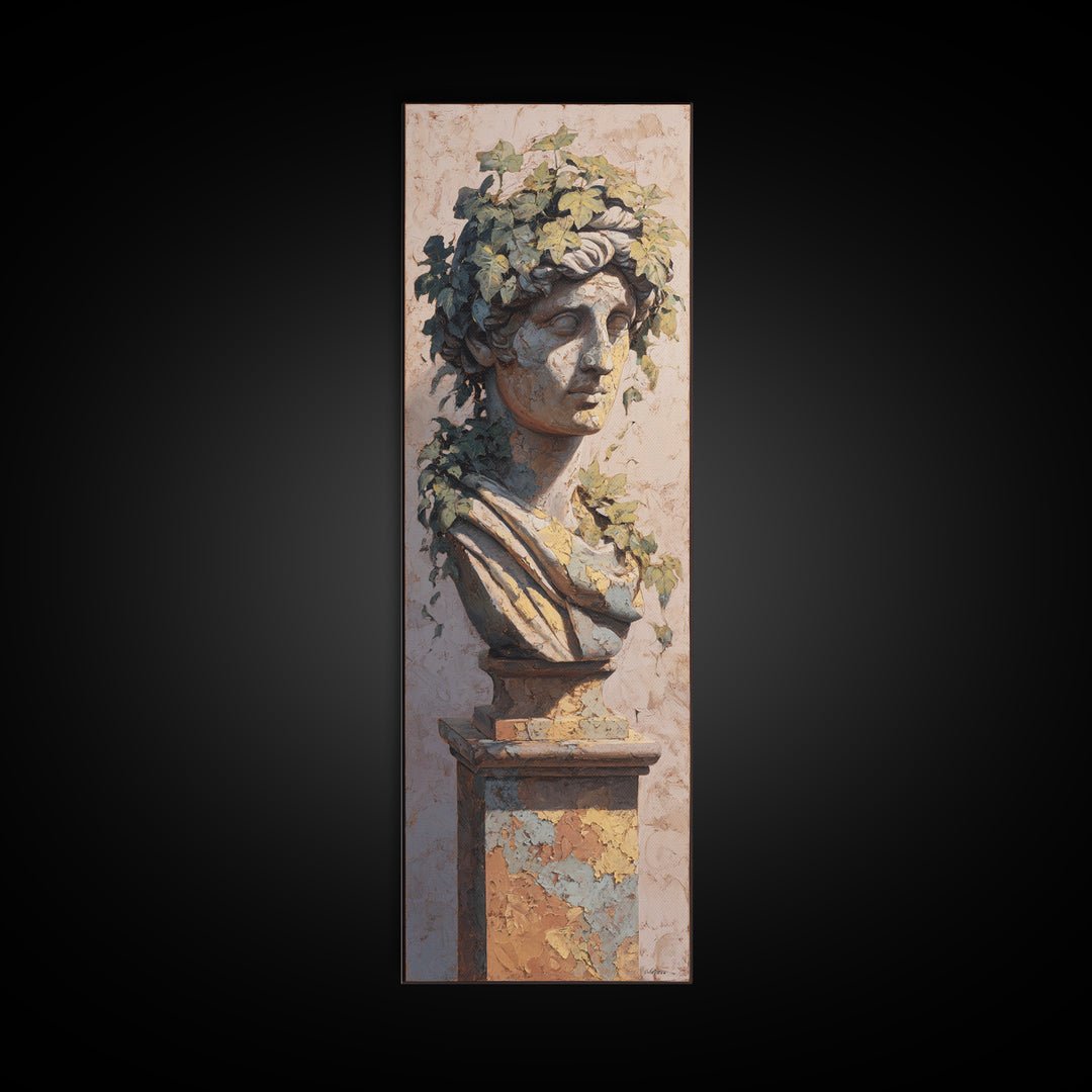 Classic Roman Statue Bust Framed Canvas Print, Italian Villa Art, Travel Poster, Living Room Decor, Villa, Fine Art Print, IVA-1x3-24