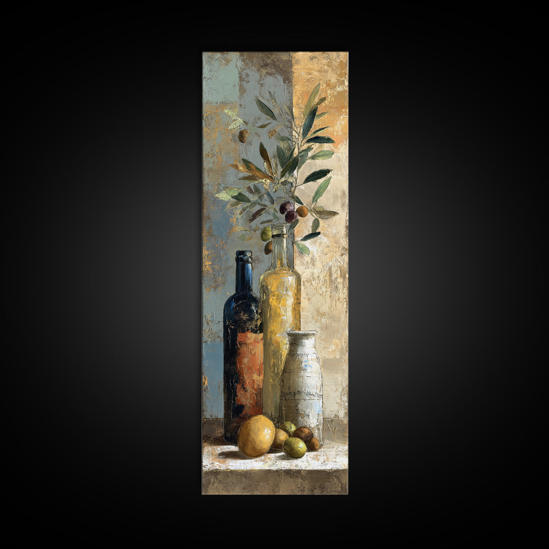 White Wine and Olives Still Life Canvas Print, Italian Villa Art, Neutral Wall Art, Living Room Decor, Fine Art, Villa, IVA-1x3-28