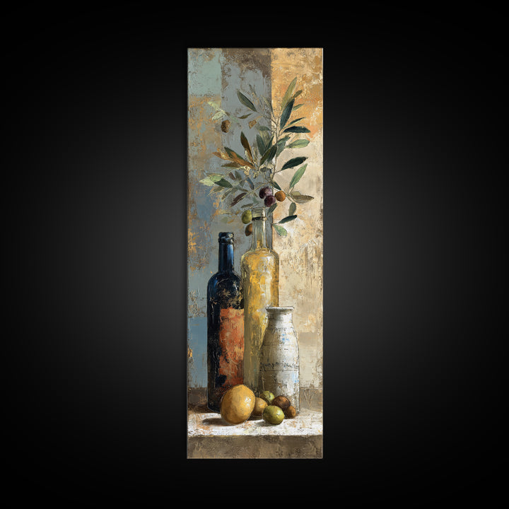 White Wine and Olives Still Life Canvas Print, Italian Villa Art, Neutral Wall Art, Living Room Decor, Fine Art, Villa, IVA-1x3-28