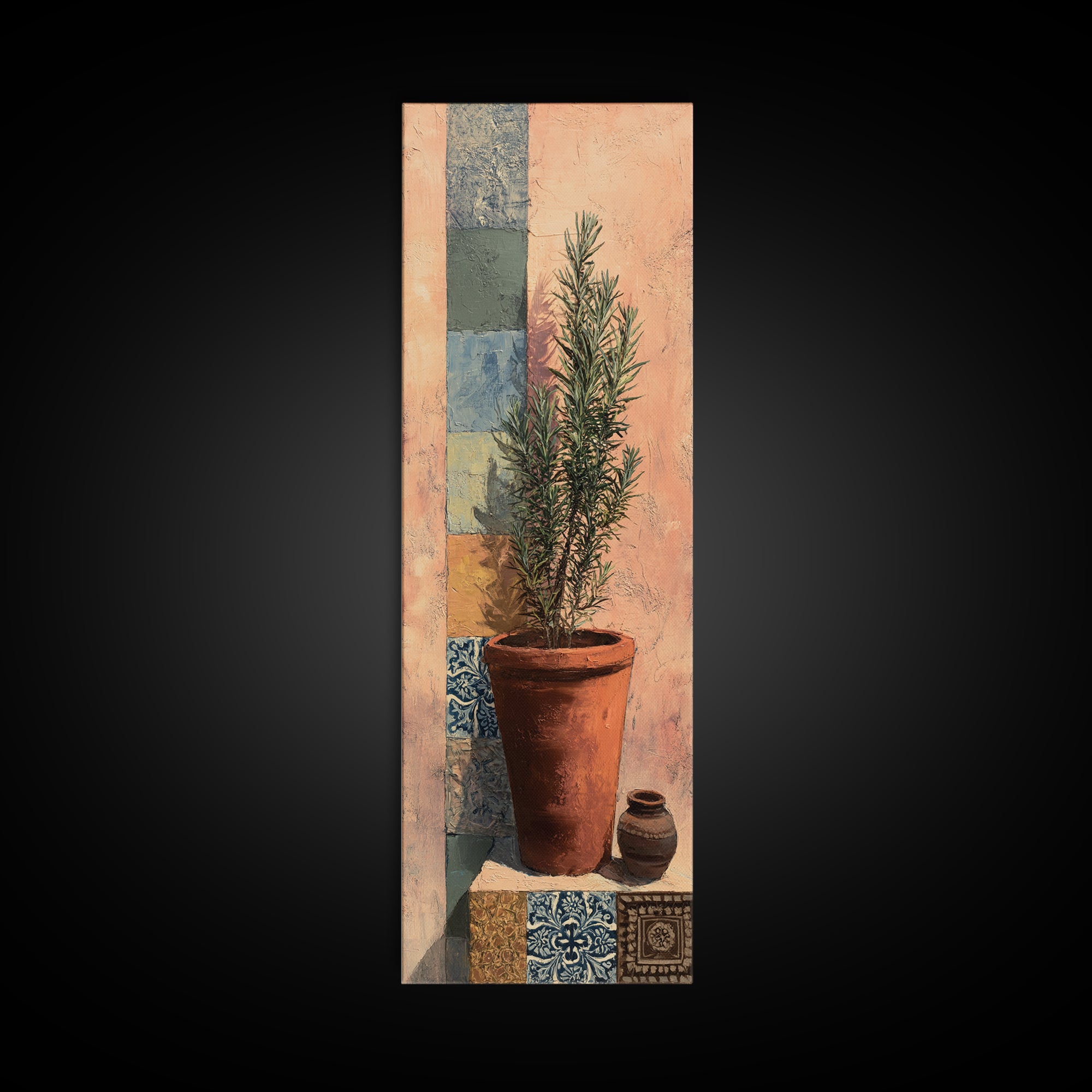 Terra Cotta Pot Framed Canvas Print, Italian Villa Art, Farmhouse Wall Art, Living Room Decor, Watercolor Art, Villa, IVA-1x3-34
