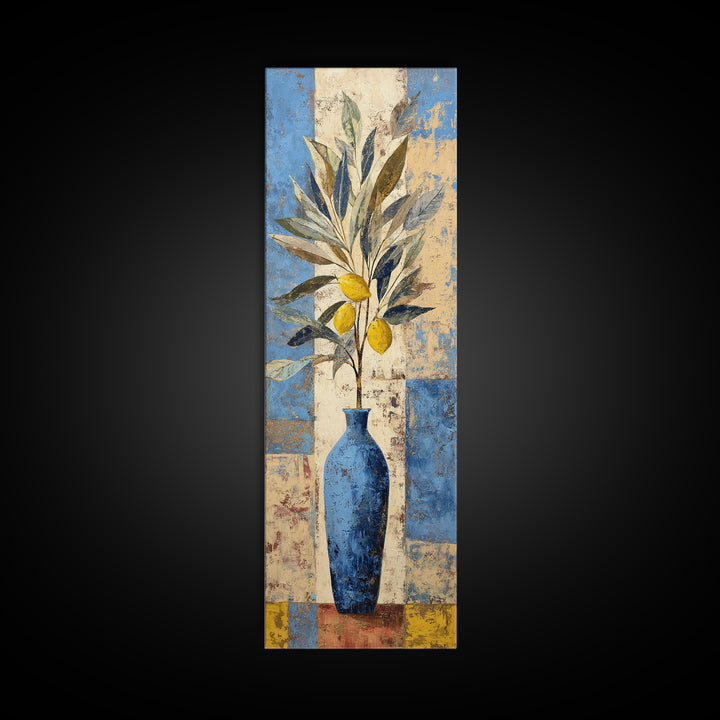 Lemon Branch in Blue Ceramic Vase Canvas Print, Italian Villa Art, Gallery Wall, Living Room Decor, Fine Art, Villa, Home Decor, IVA-1x3-38