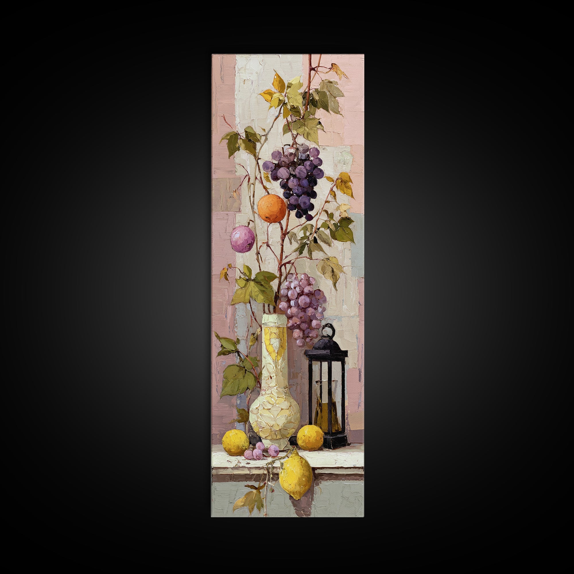 Grapevine and Wine Still Life on Linen Canvas Print, Italian Villa Art, Wall Decor, Living Room Decor, Abstract Art, Villa, IVA-1x3-43