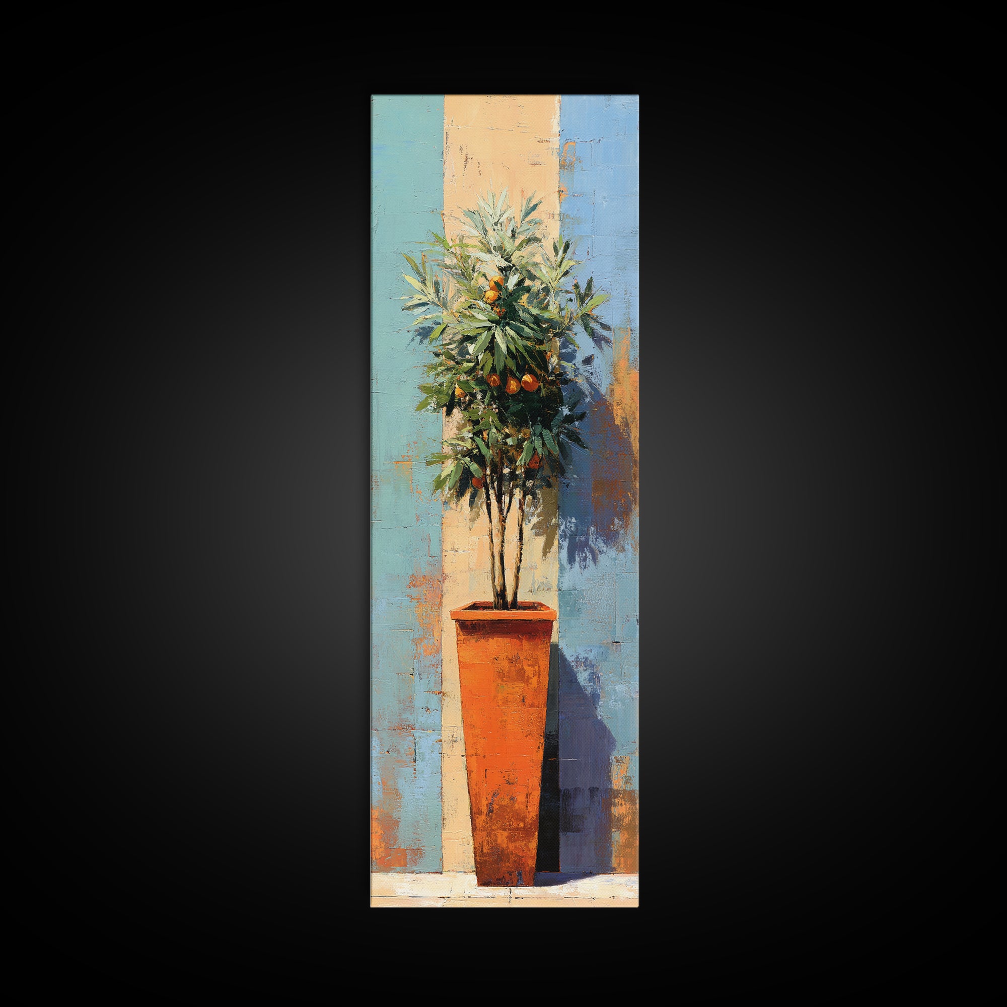 Orange Tree in a Courtyard Planter Framed Canvas Print, Italian Villa Art, Digital Download Art, Living Room Decor, Villa, IVA-1x3-50