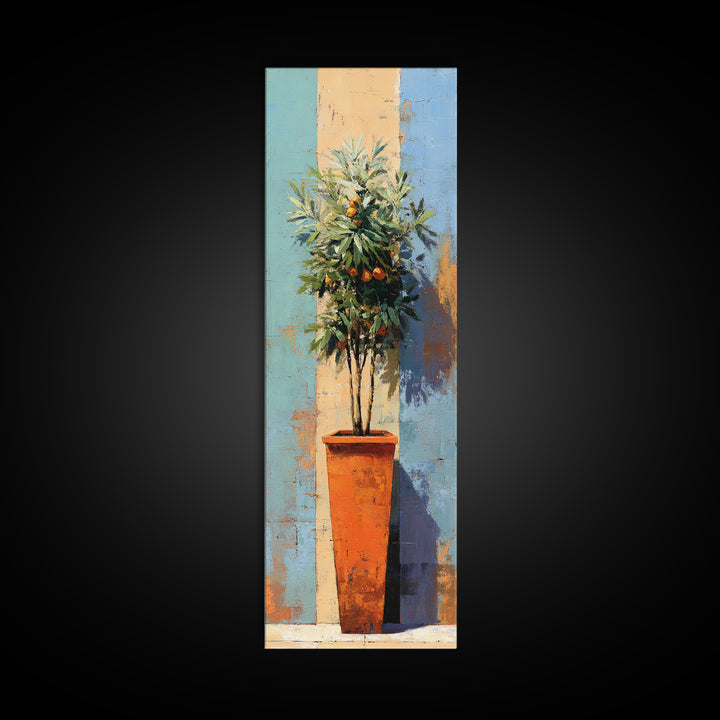 Orange Tree in a Courtyard Planter Framed Canvas Print, Italian Villa Art, Digital Download Art, Living Room Decor, Villa, IVA-1x3-50