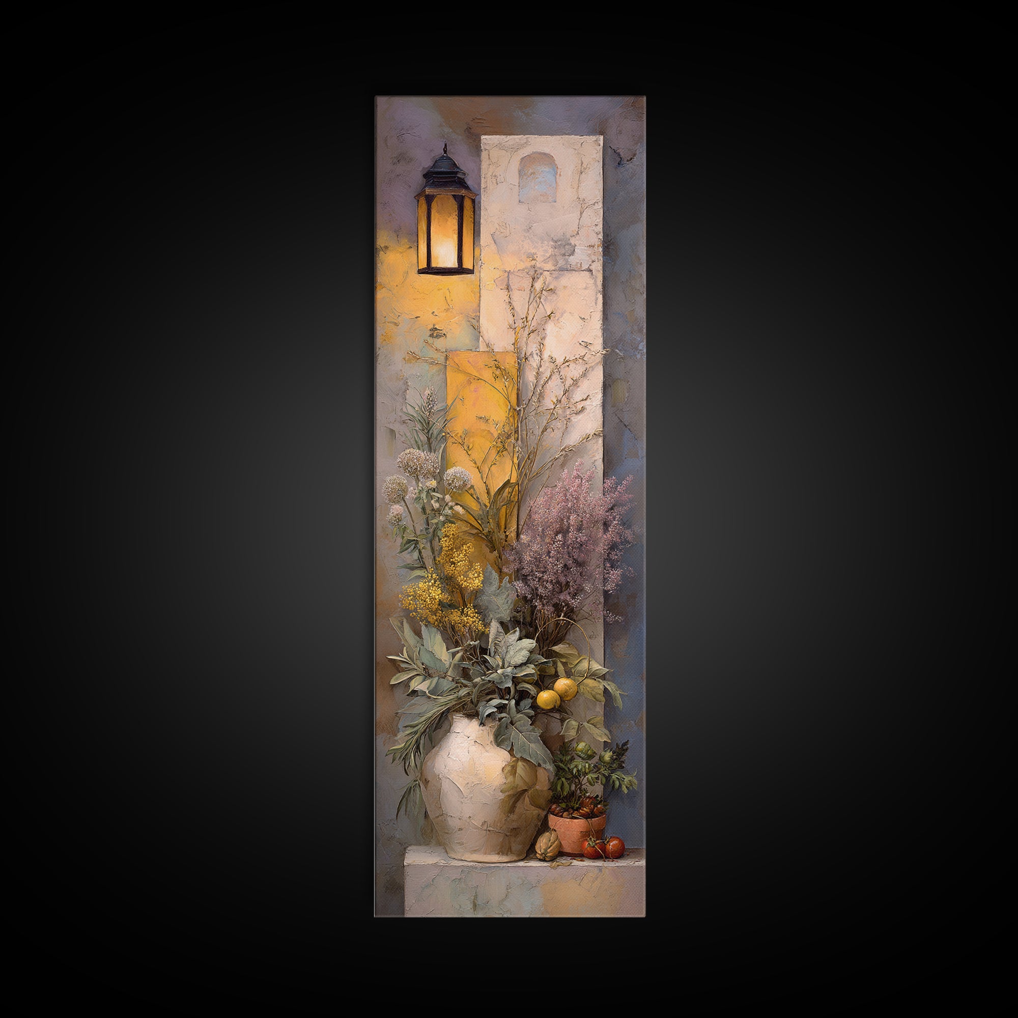 Pasta Herbs and Tomatoes Still Life Canvas Print, Italian Villa Art, Fine Art Print, Living Room Decor, Oil Painting, Villa, IVA-1x3-55