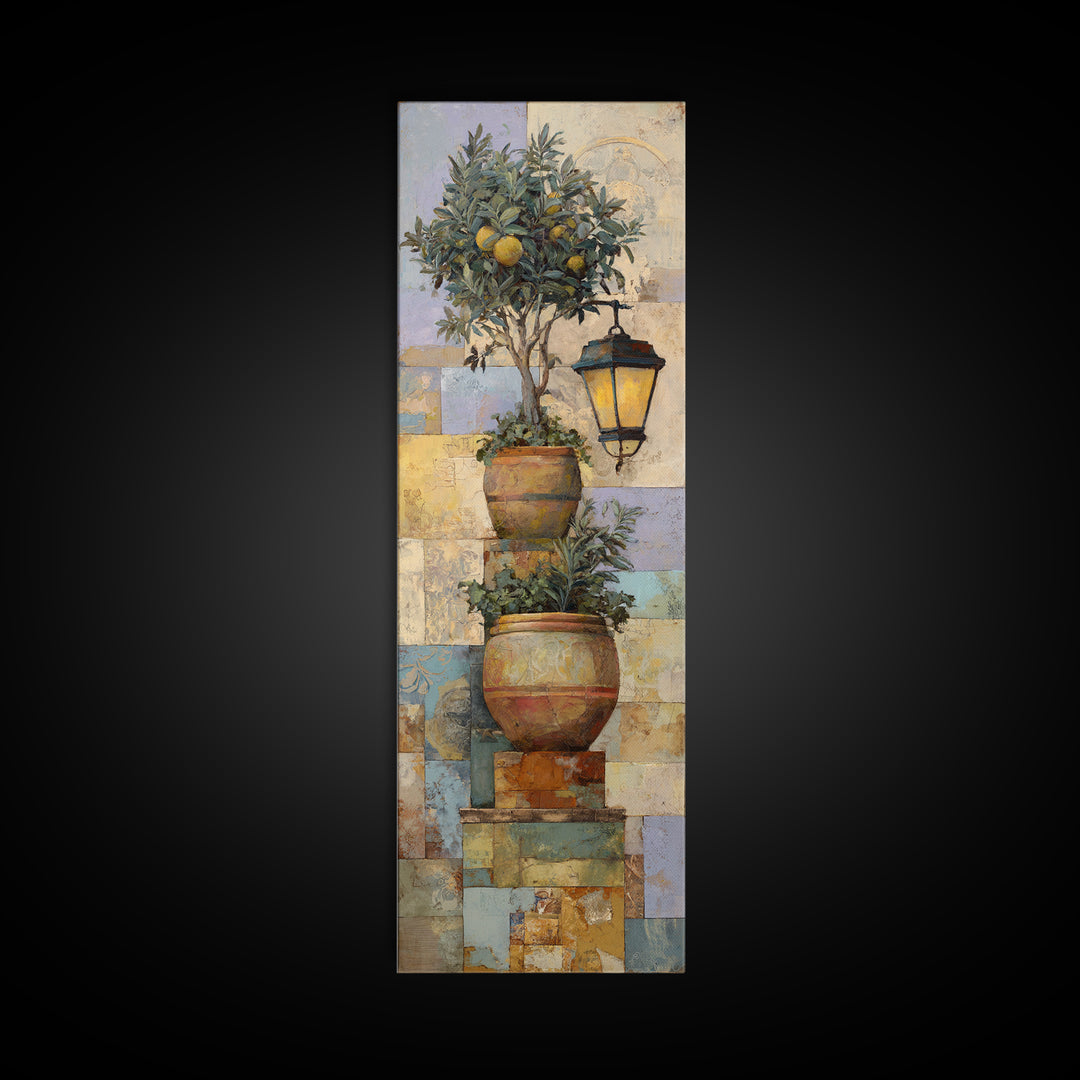 Terra Cotta Pot Framed Canvas Print, Italian Villa Art, Farmhouse Wall Art, Living Room Decor, Watercolor Art, Villa, IVA-1x3-58