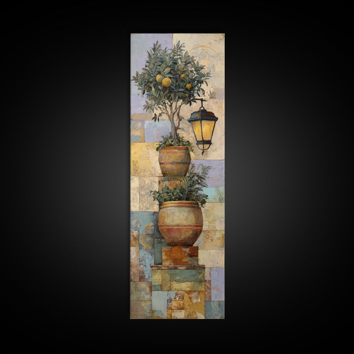 Terra Cotta Pot Framed Canvas Print, Italian Villa Art, Farmhouse Wall Art, Living Room Decor, Watercolor Art, Villa, IVA-1x3-58