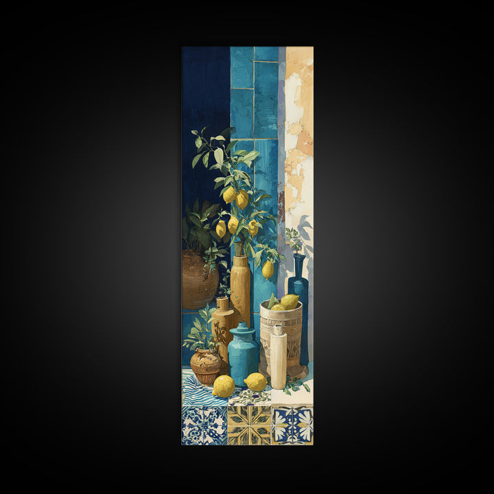 Coastal Lemons and Striped Cloth Arrangement Canvas Print, Italian Villa Art, Gallery Decor, Living Room Decor, Abstract Art, IVA-1x3-60