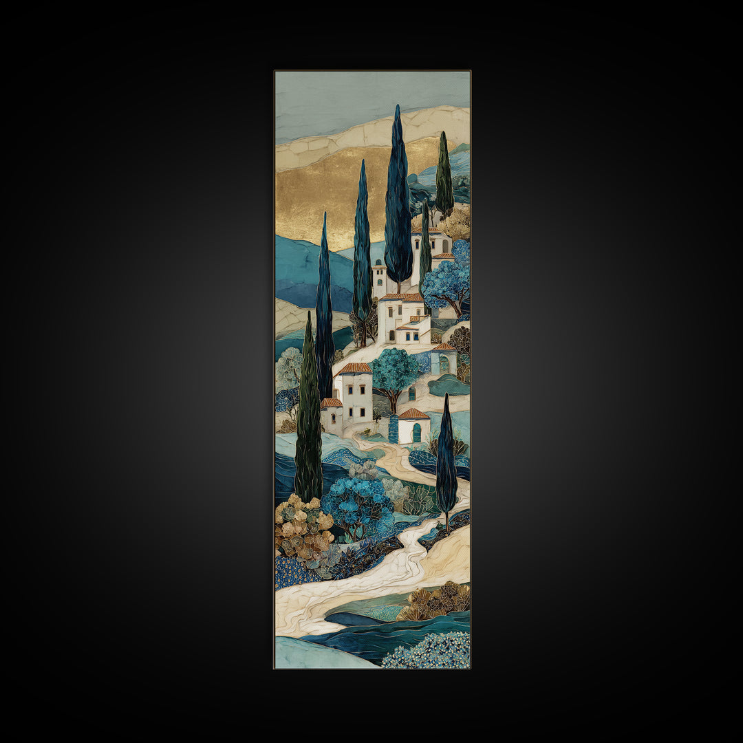 Tuscan Hillside with Cypress Trees and Golden Canvas Print, Italian Villa Art, Digital Art Print, Living Room Decor, Villa, IVA-1x3-61