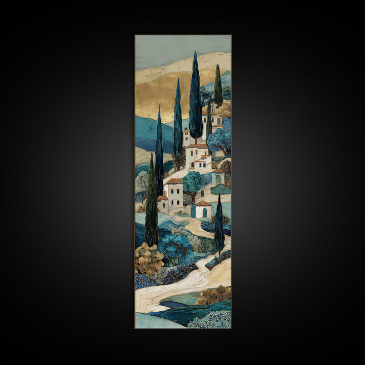 Tuscan Hillside with Cypress Trees and Golden Canvas Print, Italian Villa Art, Digital Art Print, Living Room Decor, Villa, IVA-1x3-61
