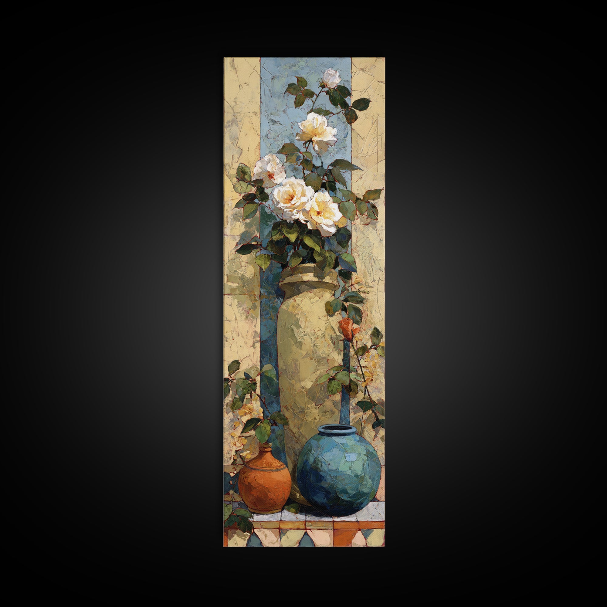 Italian Villa Garden Urn Framed Canvas Print, Italian Villa Art, Travel Poster, Living Room Decor, Watercolor Art, Villa, IVA-1x3-66