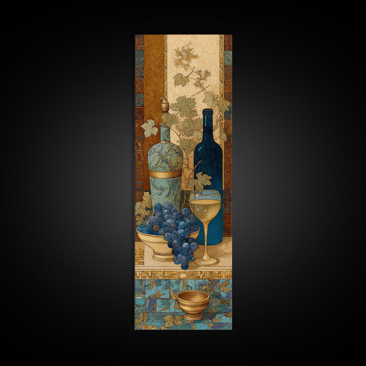 Grapevine and Wine Still Life on Linen Canvas Print, Italian Villa Art, Minimalist Decor, Living Room Decor, Abstract Art, IVA-1x3-67