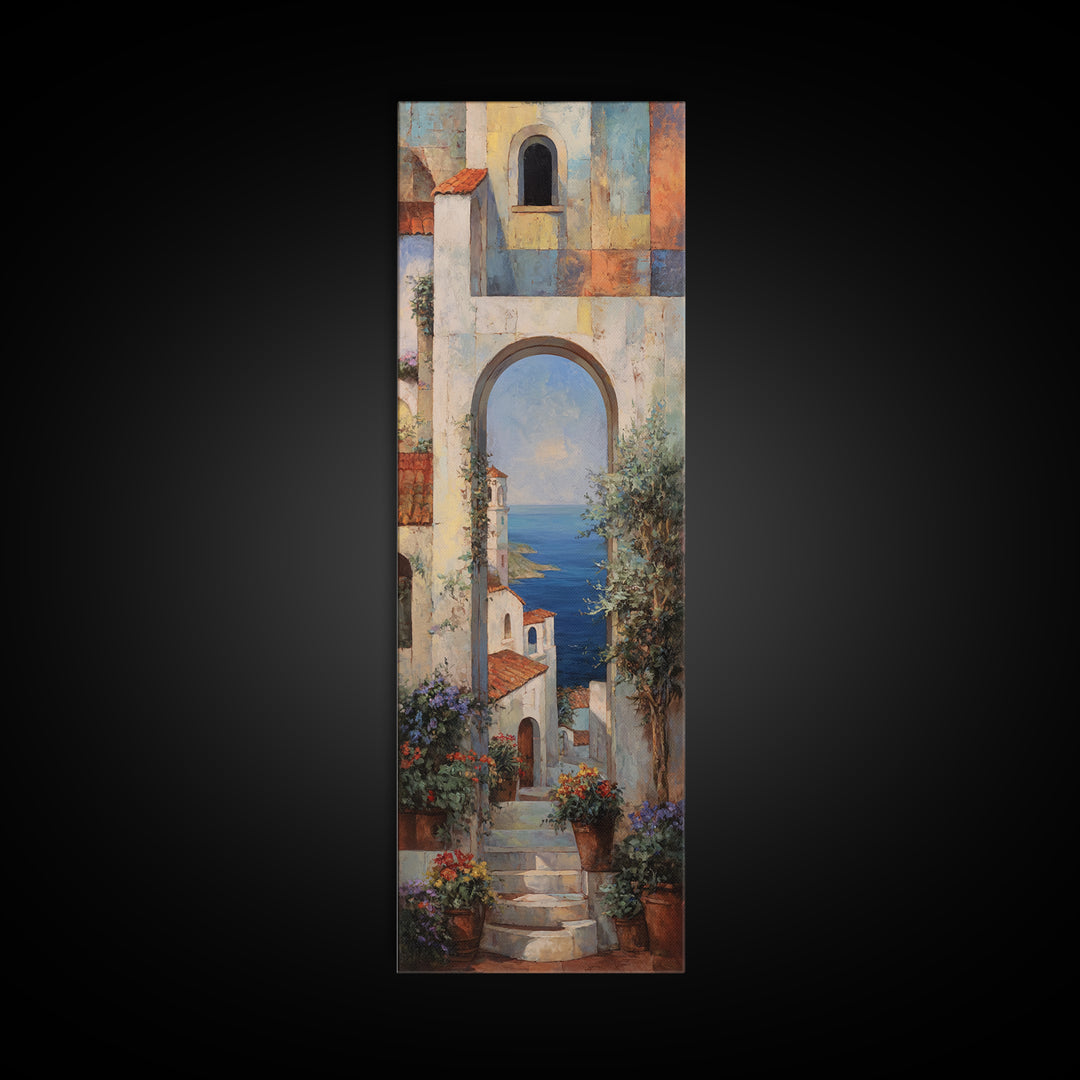 Mediterranean Arch Framing Blue Sea Canvas Print, Italian Villa Art, Luxury Decor, Living Room Decor, Fine Art, Villa, IVA-1x3-68