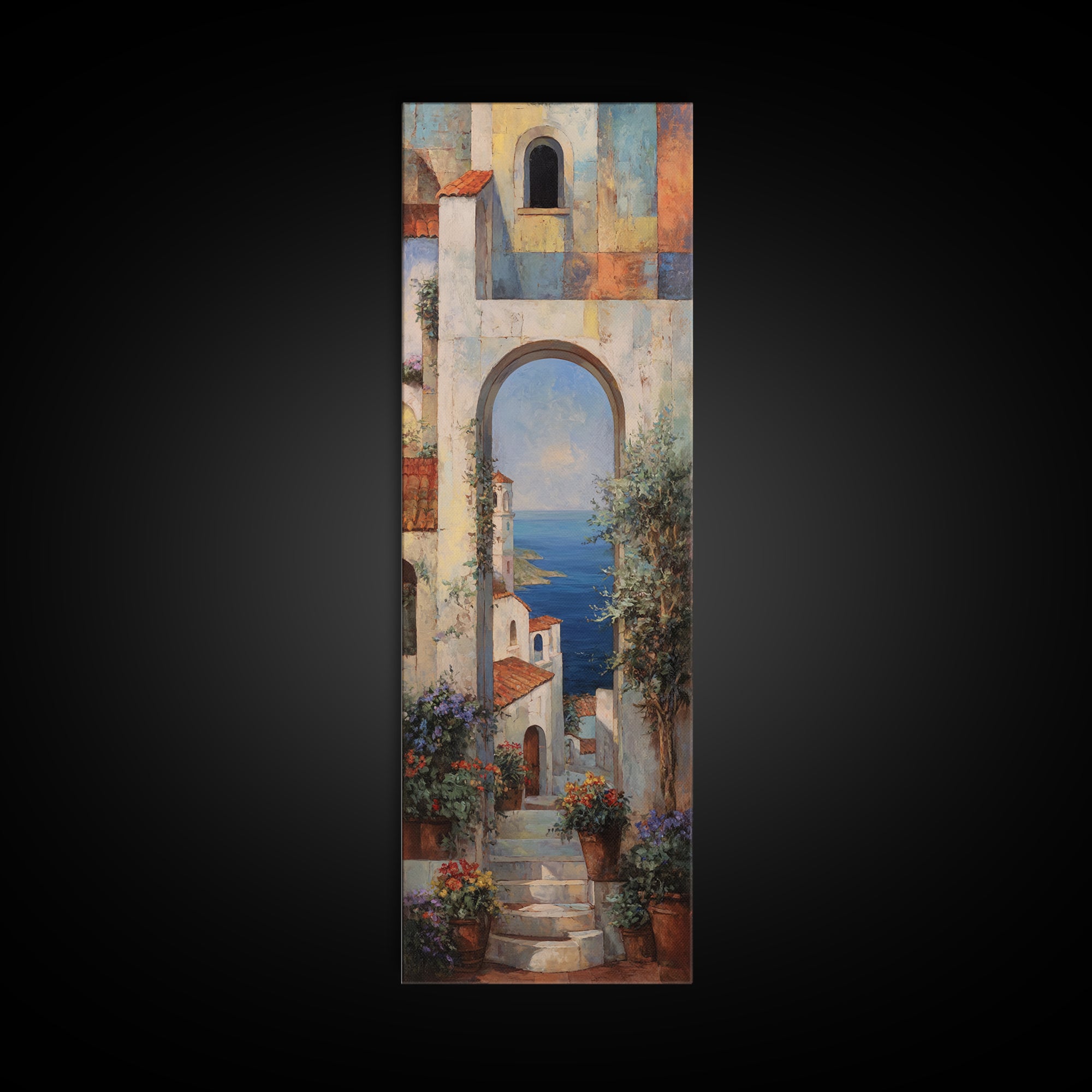 Mediterranean Arch Framing Blue Sea Canvas Print, Italian Villa Art, Luxury Decor, Living Room Decor, Fine Art, Villa, IVA-1x3-68