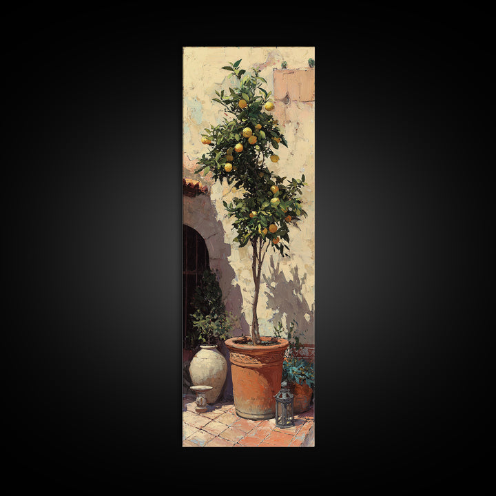 Orange Tree in a Courtyard Planter Framed Canvas Print, Italian Villa Art, Digital Download Art, Living Room Decor, Villa, IVA-1x3-74