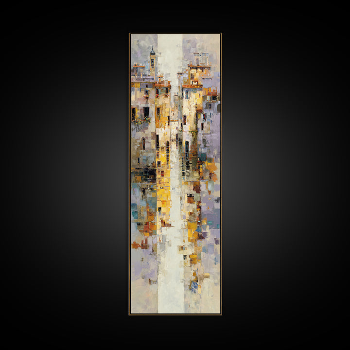 Venetian Canal Reflection Without City Crowd Canvas Print, Italian Villa Art, Textured Painting, Living Room Decor, Villa, IVA-1x3-80