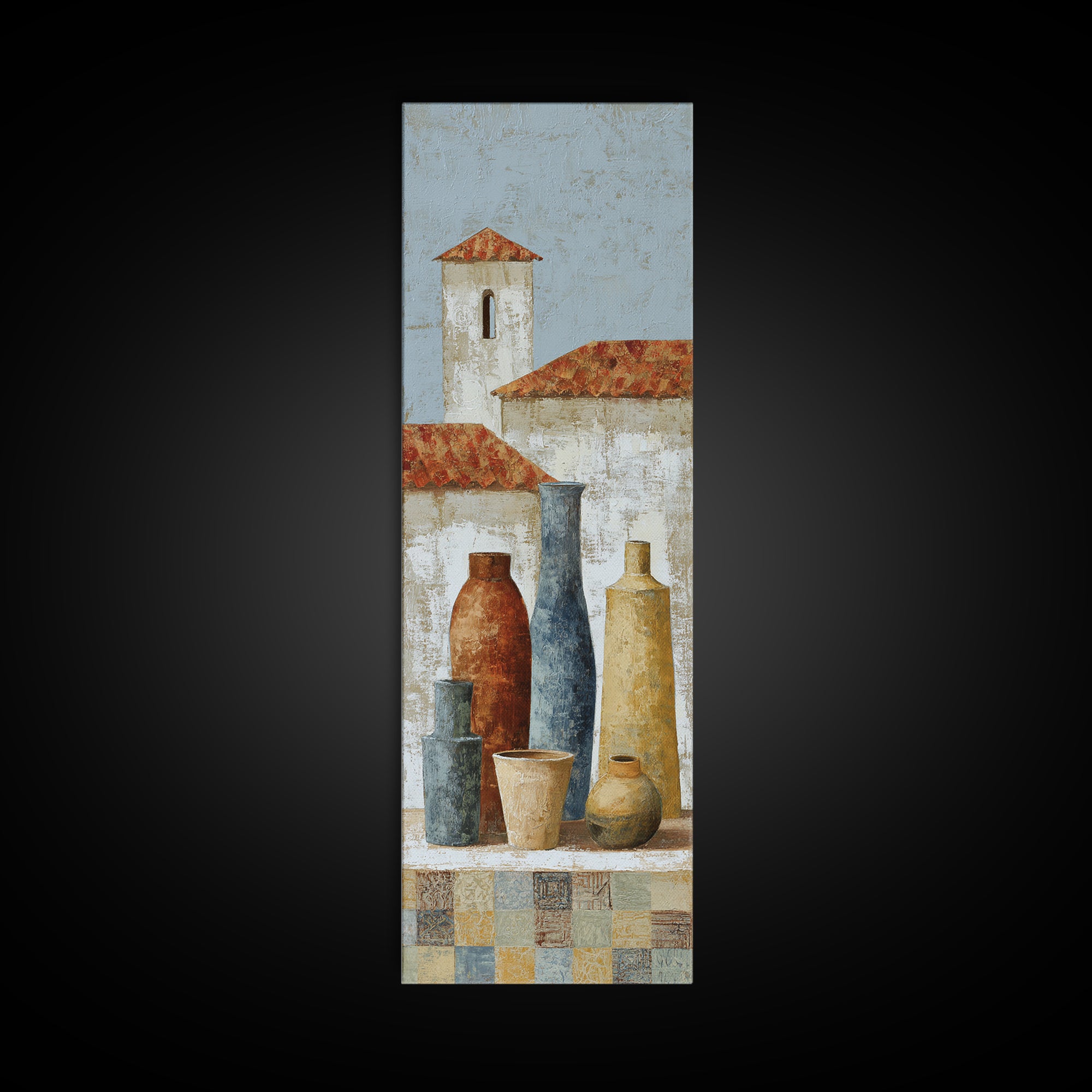 Terracotta Rooftops Against Pale Sky Canvas Print, Italian Villa Art, Minimalist Decor, Living Room Decor, Fine Art, Villa, IVA-1x3-88