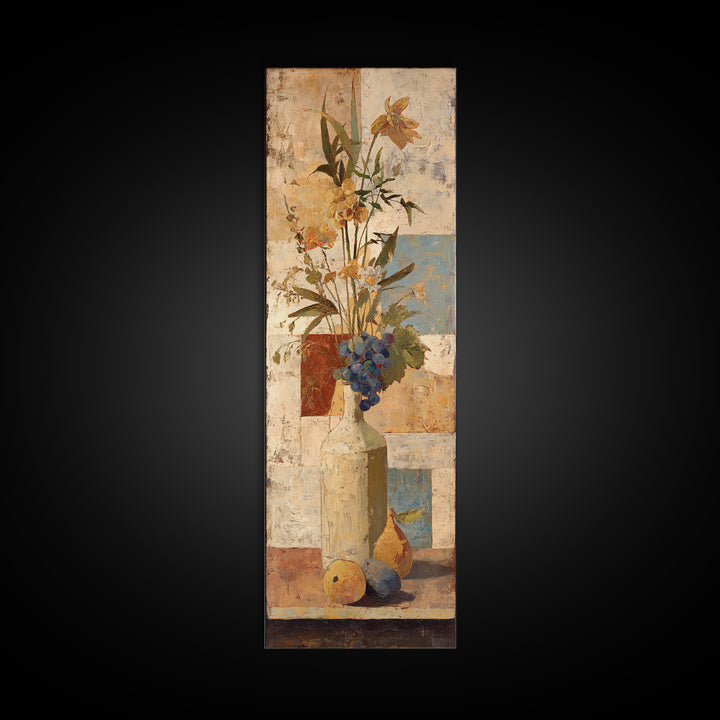 Grapevine and Wine Still Life on Linen Framed Canvas Print, Italian Villa Art, Digital Wall Art, Living Room Decor, Villa, IVA-1x3-91