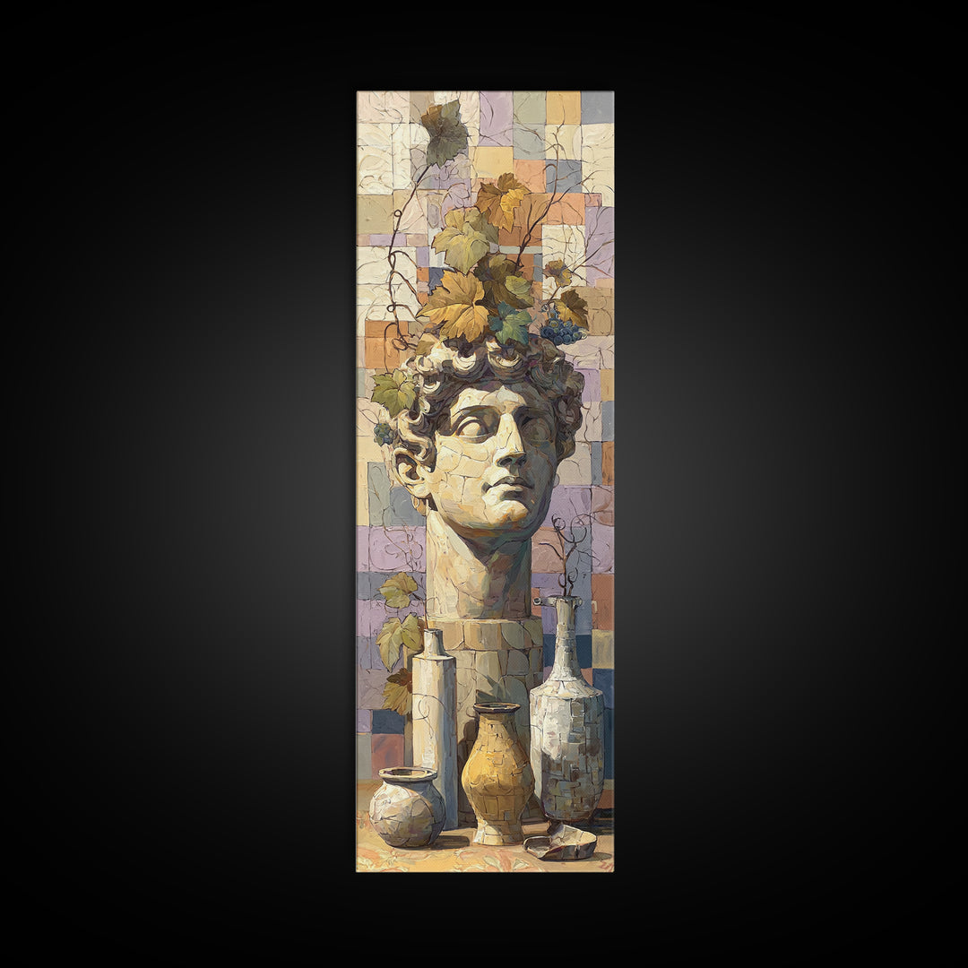 Classic Roman Statue Bust Framed Canvas Print, Italian Villa Art, Printable Wall Art, Living Room Decor, Abstract Art, Villa, IVA-1x3-96