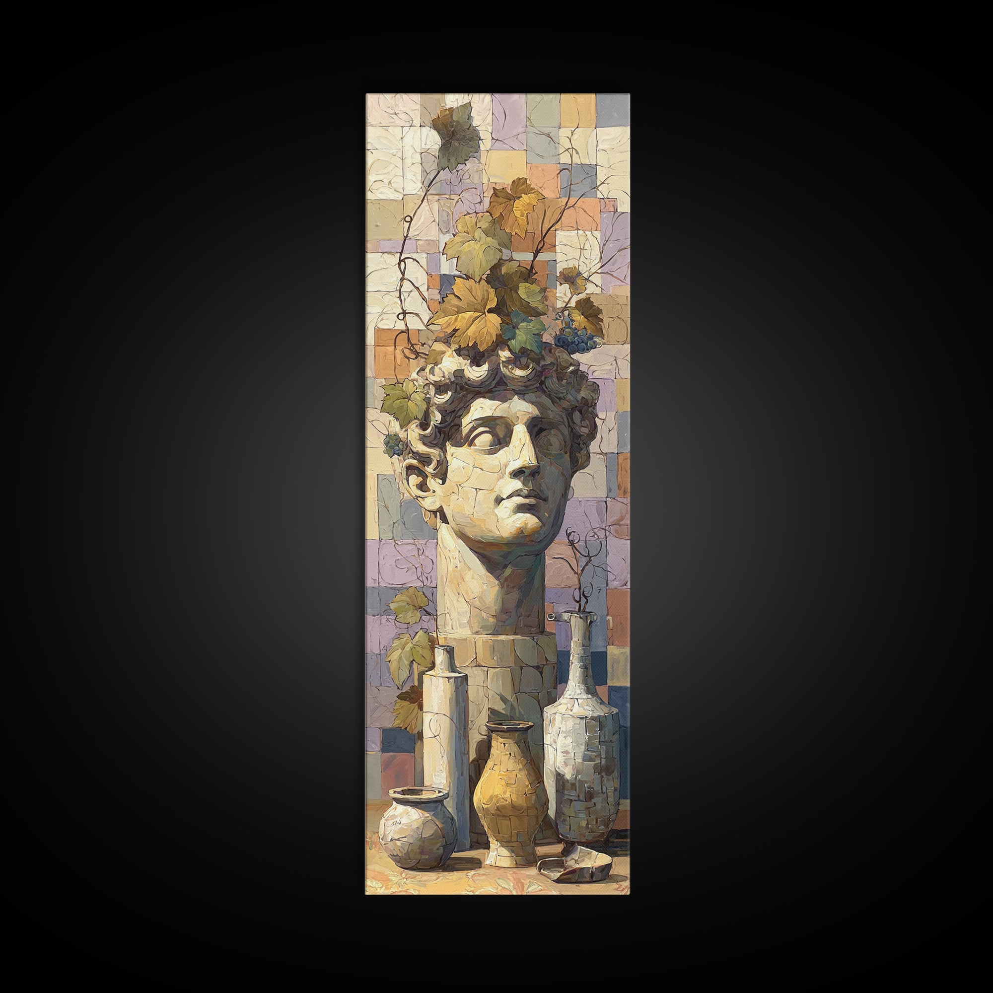 Classic Roman Statue Bust Framed Canvas Print, Italian Villa Art, Printable Wall Art, Living Room Decor, Abstract Art, Villa, IVA-1x3-96